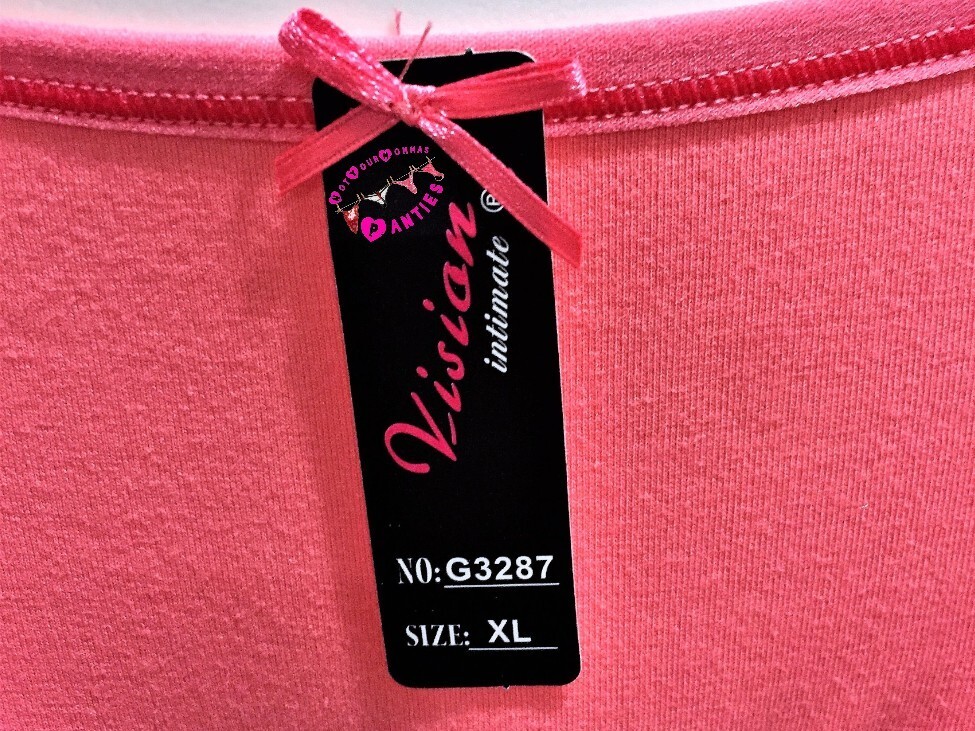 VISION INTIMATE everyday solid coral, hi-cut briefs w/”LOVE” in rhinestones [XL]