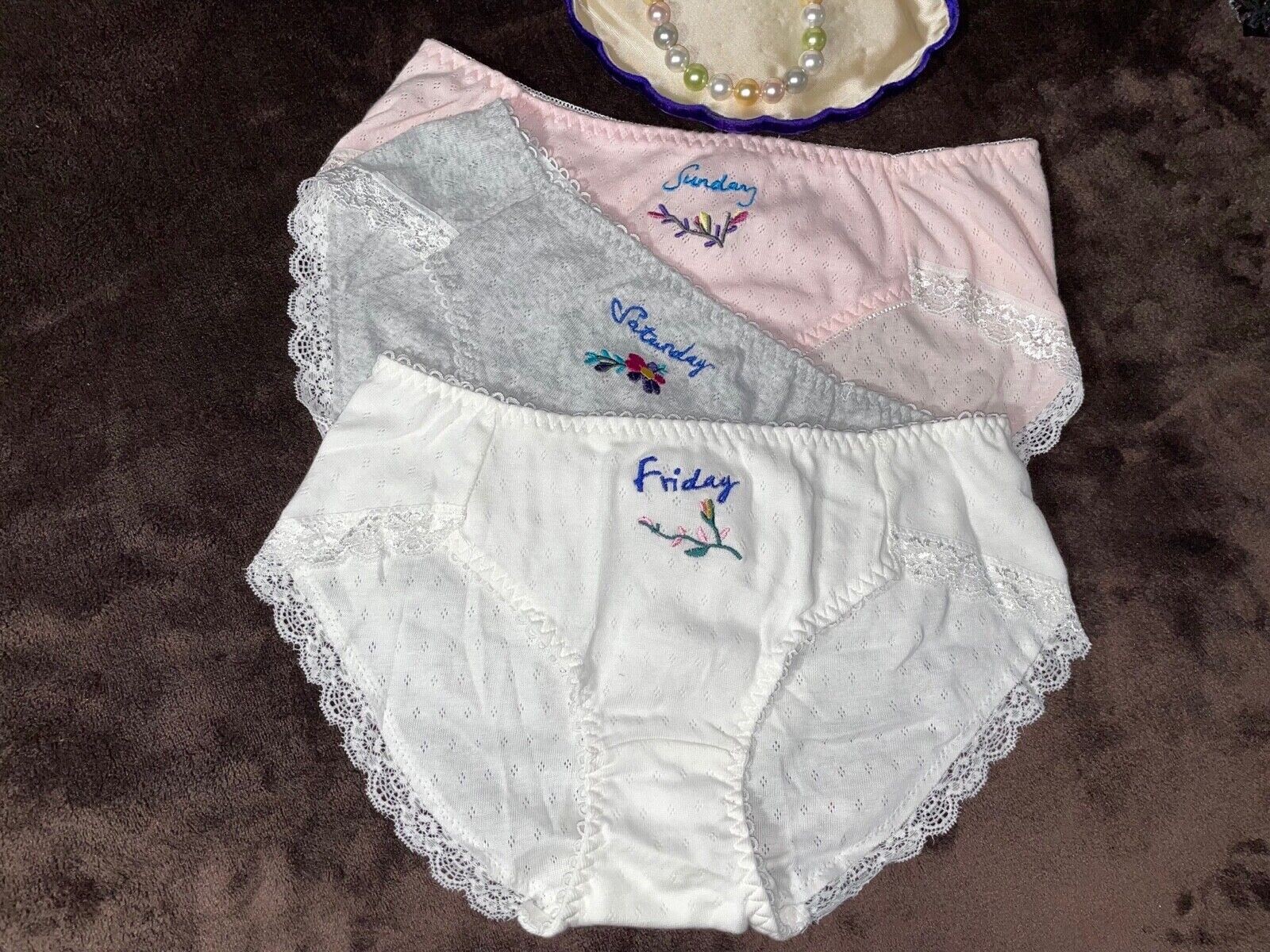Bundle of Baby Soft Weekend Cotton Panties, Embroidered days of the Week Panties
