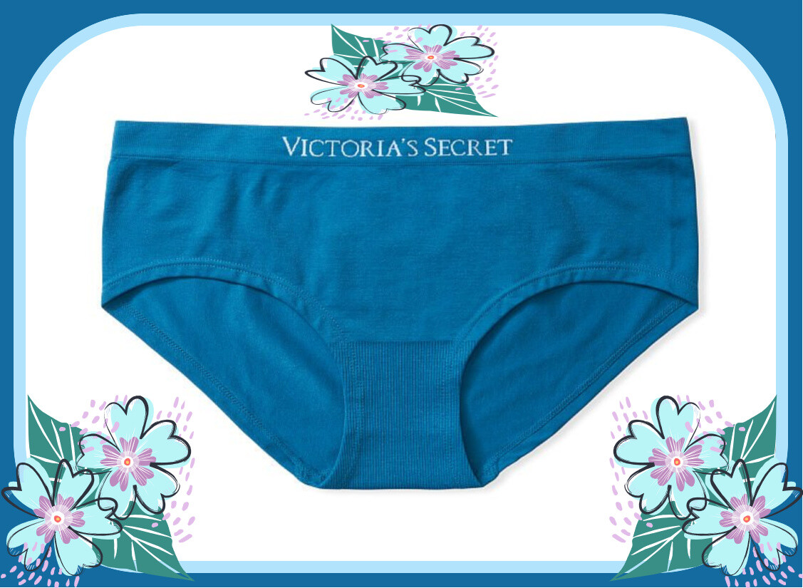 XL Bright Blue Turquoise Seamless LOGO Victorias Secret Hipster Hiphugger Panty