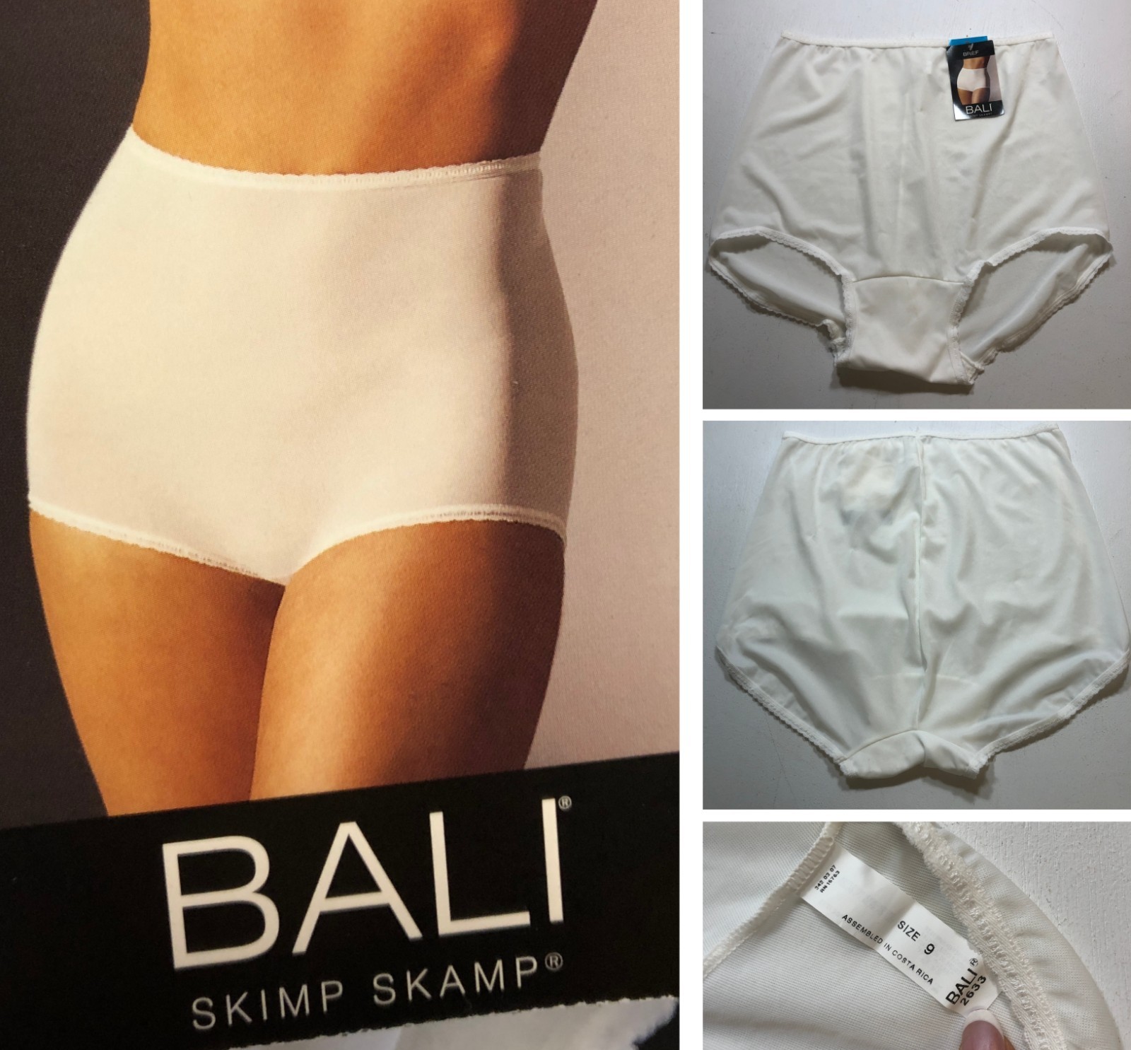 BALI Women’s Skimp Skamp White Brief Size 9 NWT Style #2633 Center Back Seam
