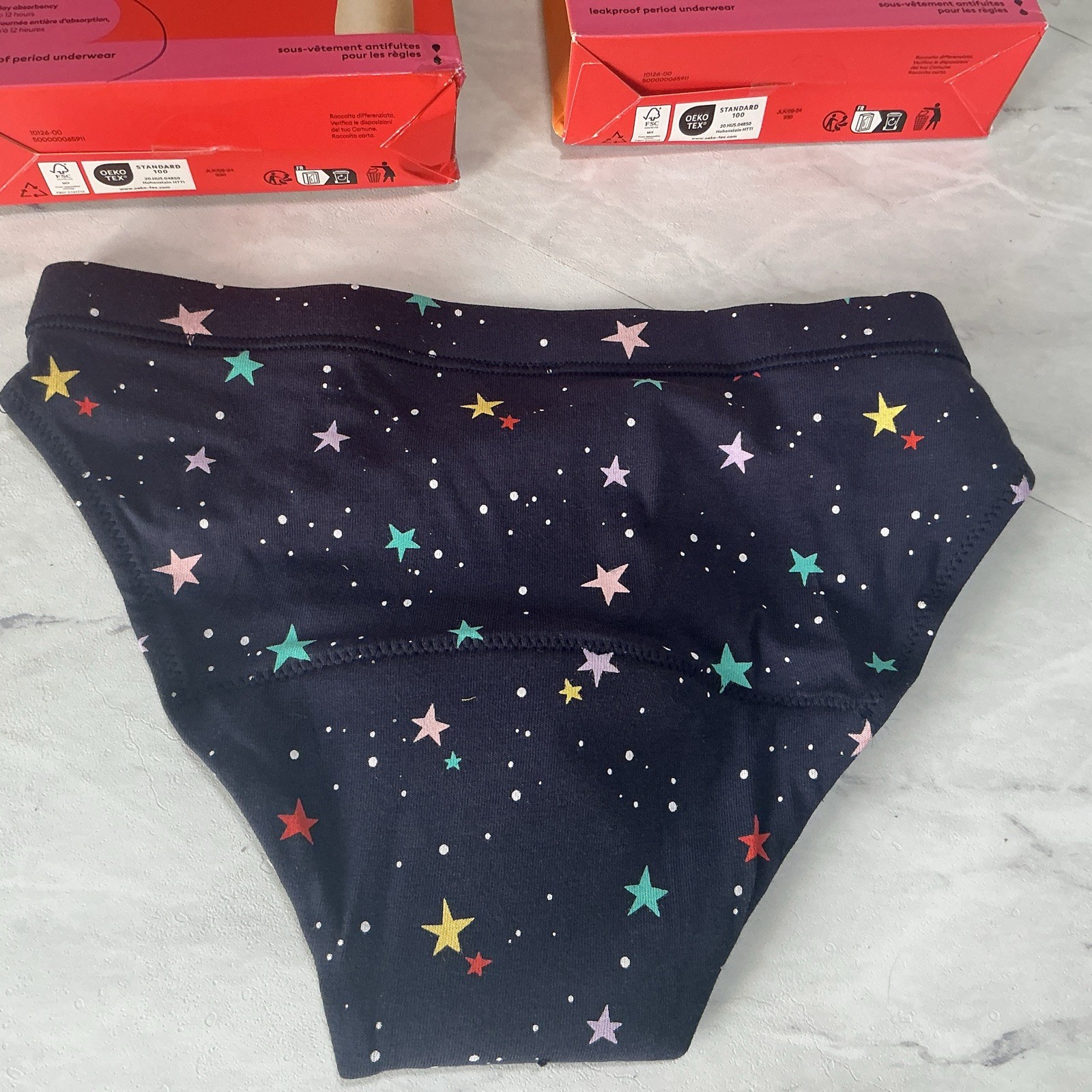 Thinx Teens Bikini Leakproof 12 Hr. Period Underwear 2-Black 1-Stars Sm9-10 READ