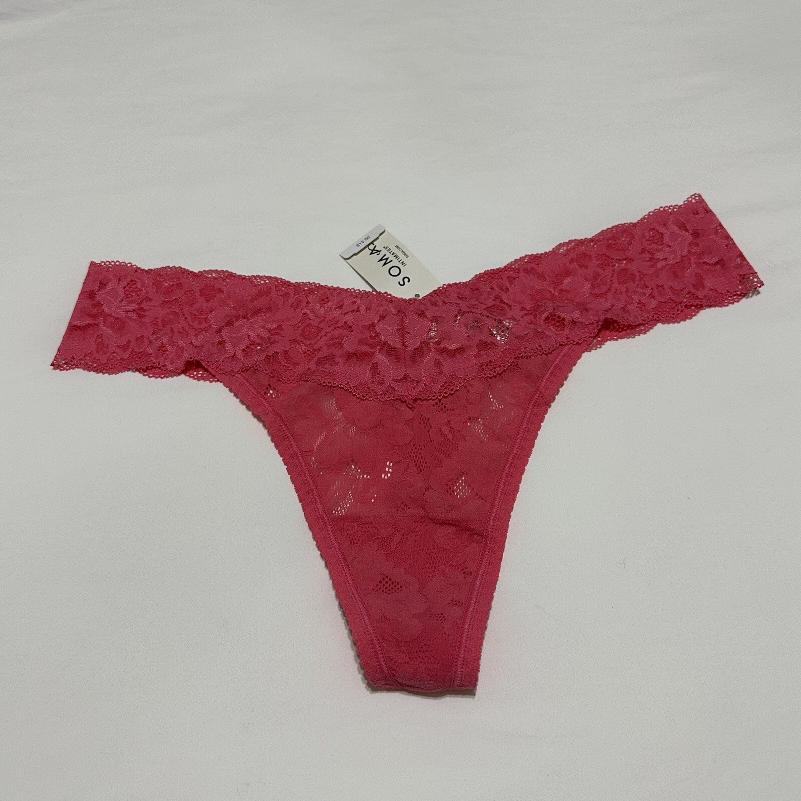 Soma Intimates Positively Pink Signature AOL Thong Panty NWT $12 Sz L Large Lace