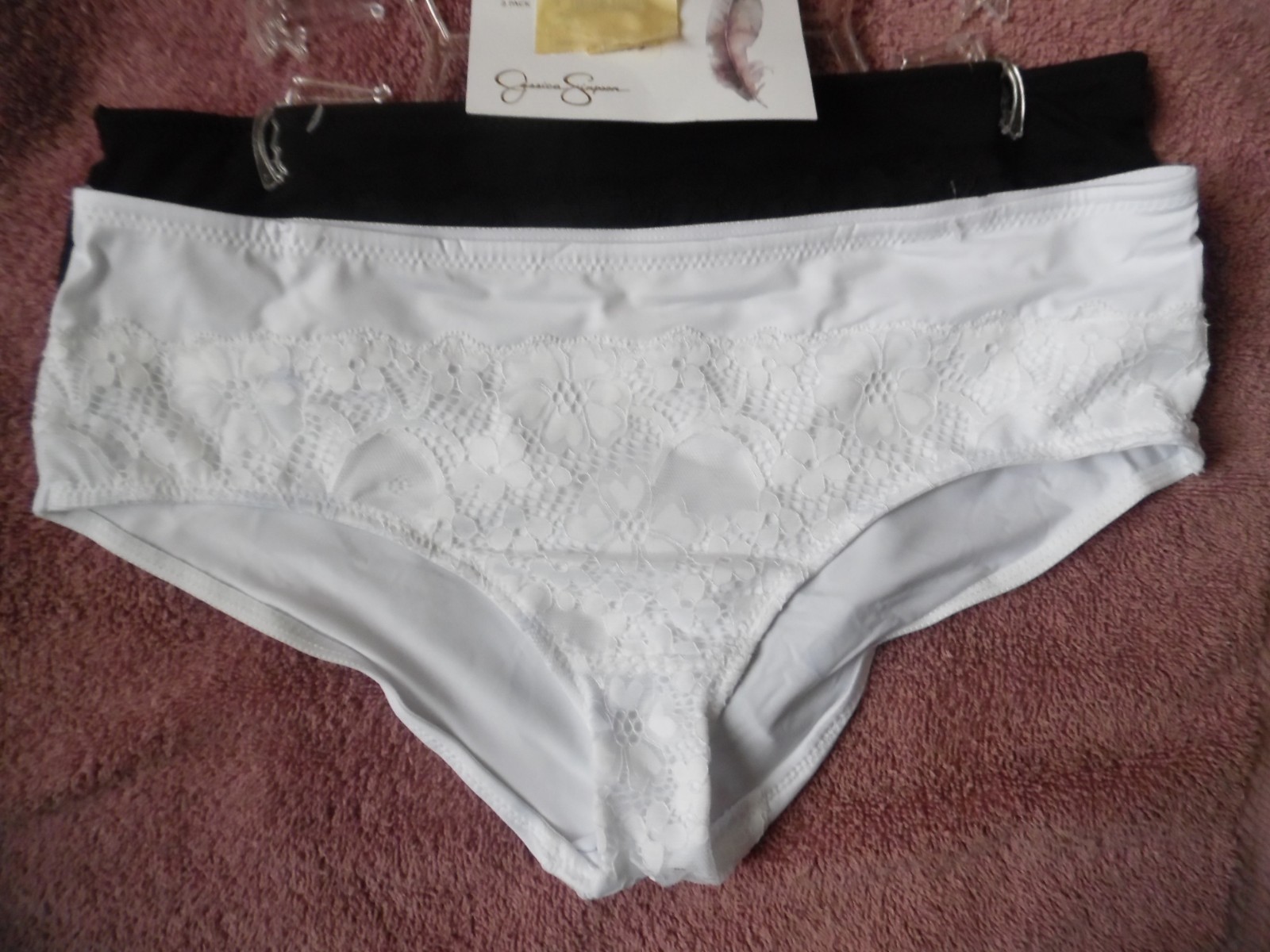 TWO NYLON SPANDEX JESSICA SIMPSON HIPSTER PANTIES 1-BLACK,1-WHITE LARGE L