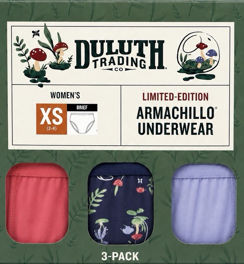 Duluth Women’s Armachillo Cooling Briefs Underwear/3pk Mushroom Terrarium Sz XS