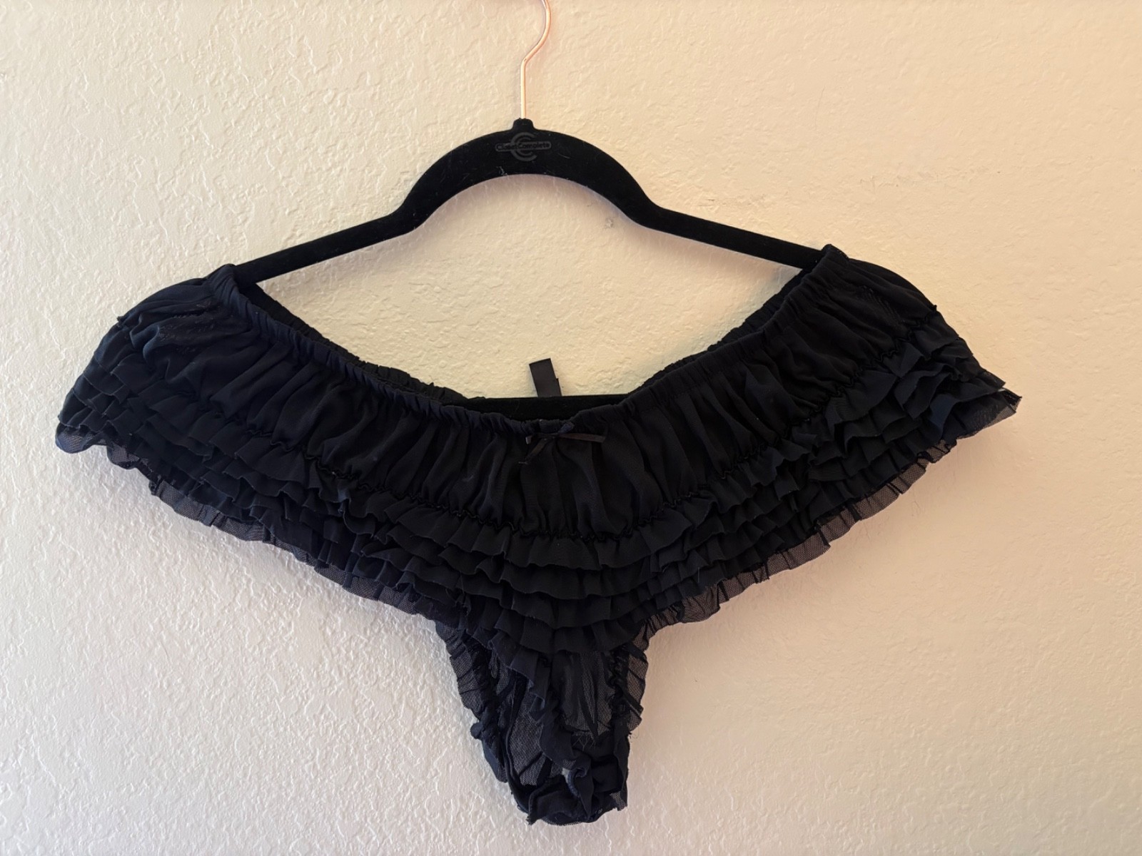 Torrid Women’s Black Ruffle Mesh Panties Size 3 Plus Sheer Lingerie Bow Sexy EUC