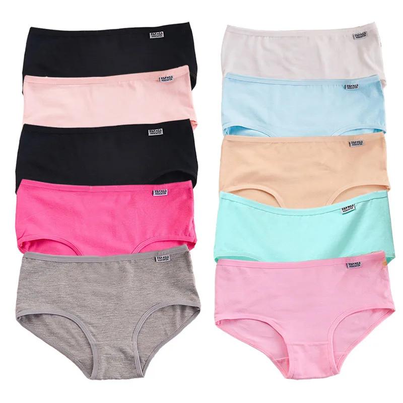 10 Pcs Women’s Cotton Panties Plus Size Seamless Mid Waist Breathable Briefs