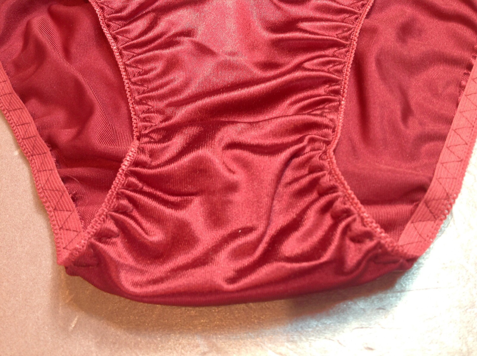 Women Panties Bikinis GRACE Size XL.Burgundy Silky Satin W/Decoration Elastic