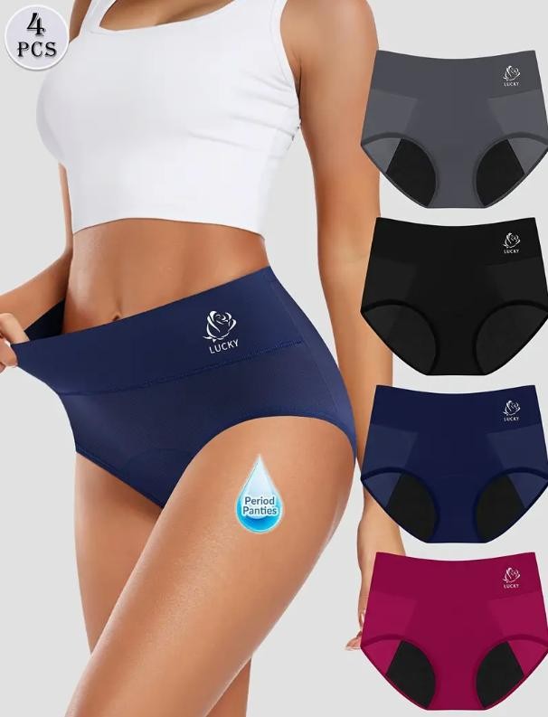 4Pcs High Waist Period Panties Women 3-Layer Leakproof Reusable Briefs Underwear