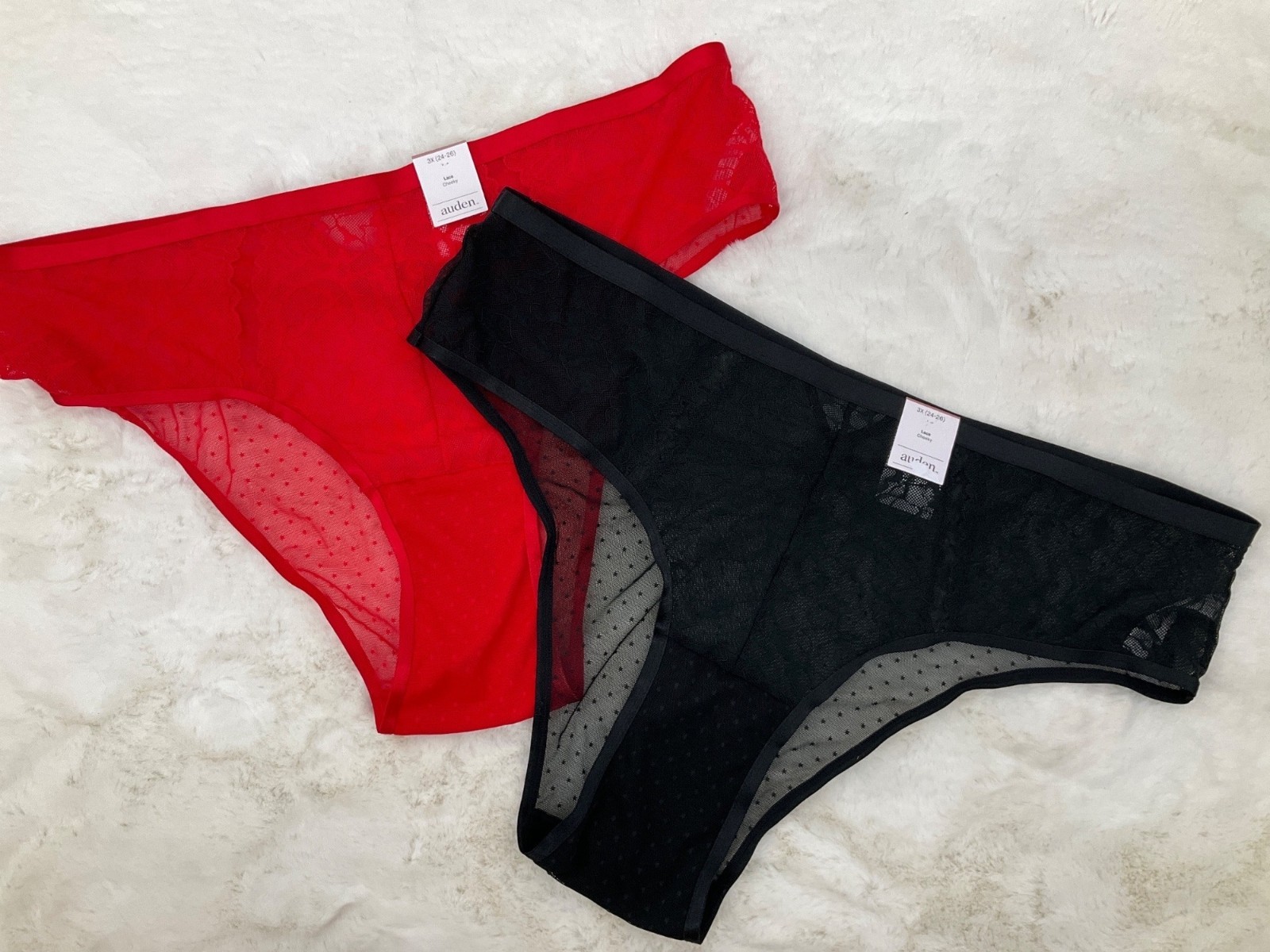 Auden 2-pr size 3X (24-26) Red & Black Lace Cheeky Panty NEW