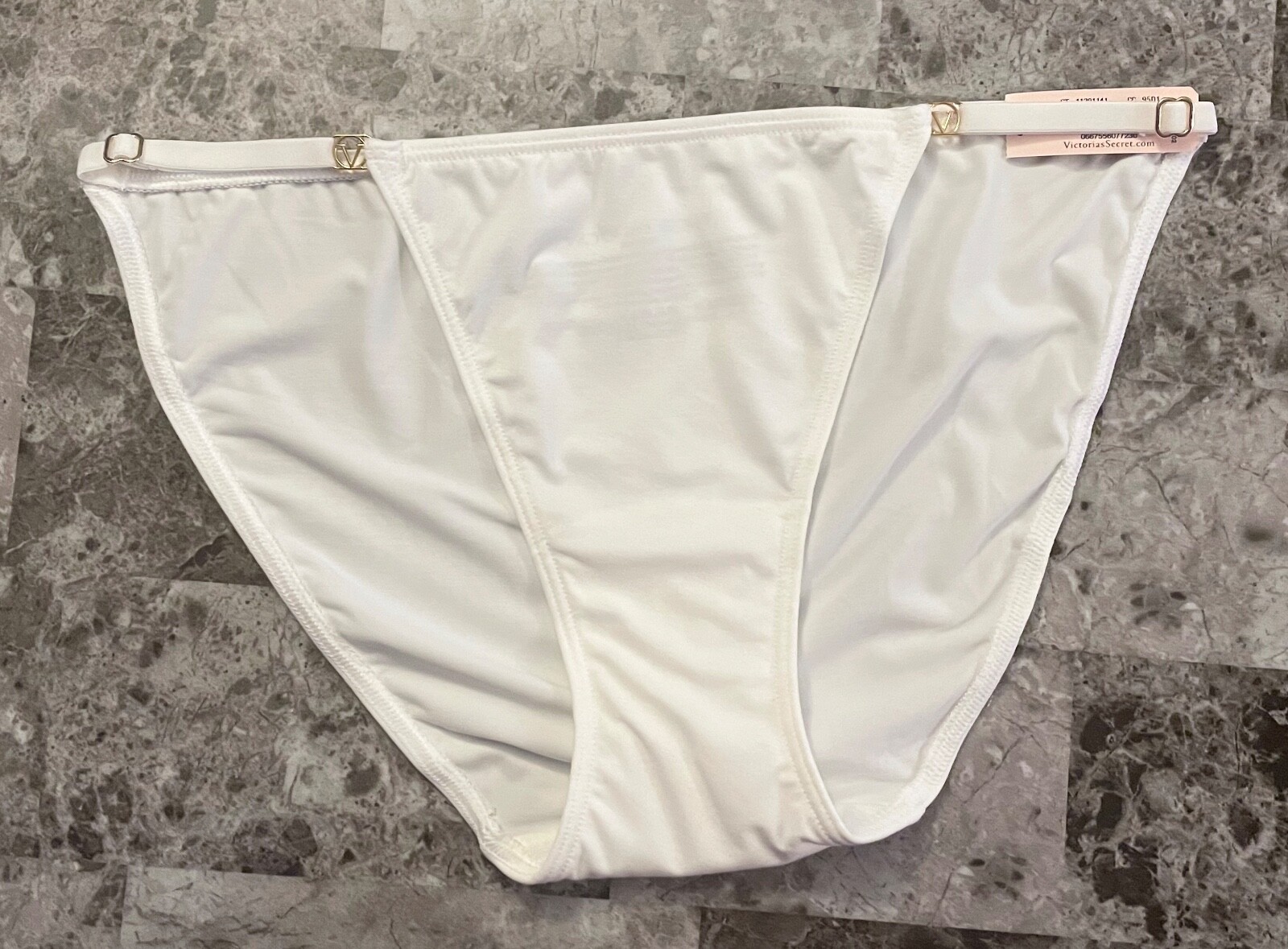 NWT VICTORIA’S SECRET WHITE SMOOTH GOLD ADJUSTABLE STRAP STRING BIKINI PANTIES