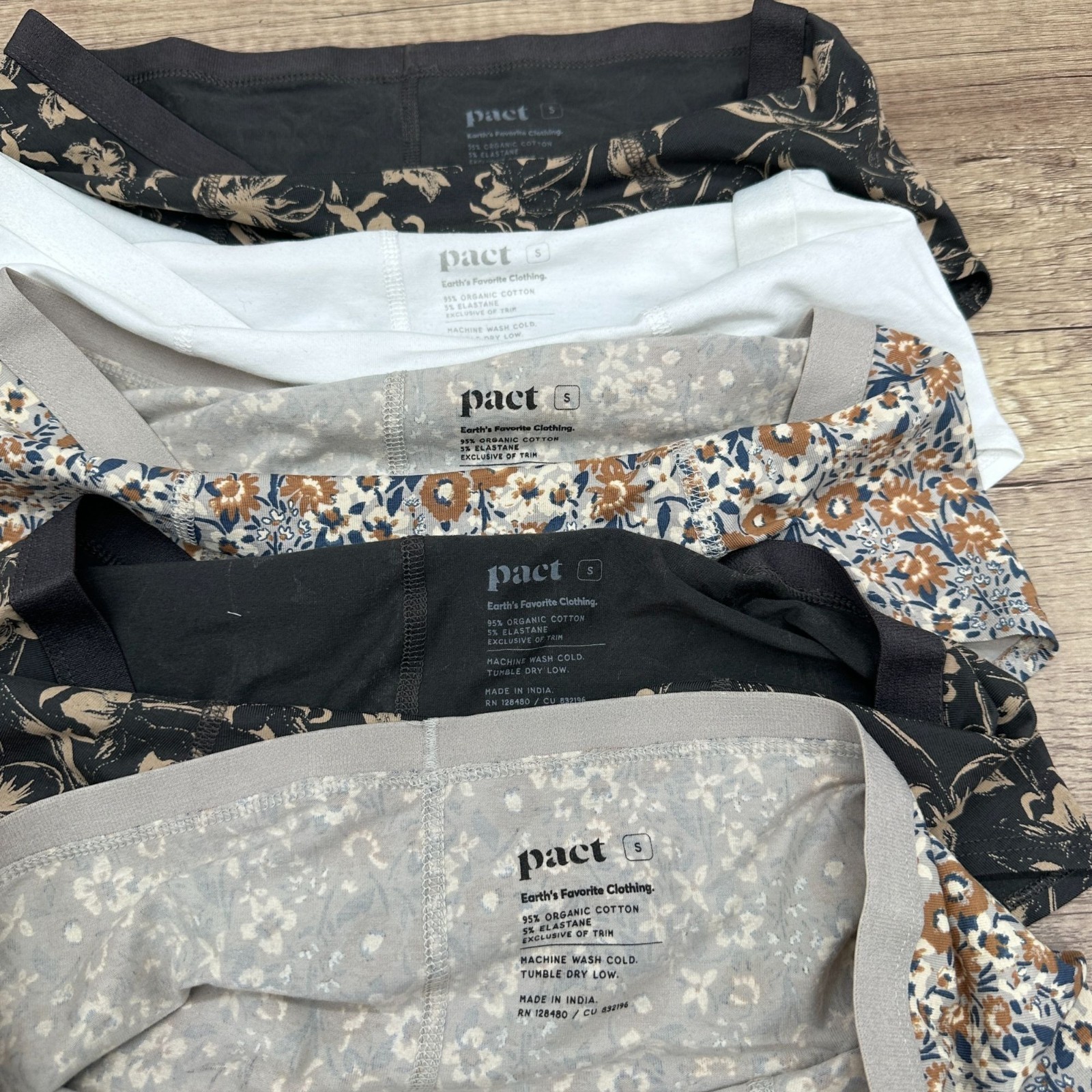 Pact Women’s Organic Cotton Boyshort Underwear 5 Pack Floral Multicolor Size S