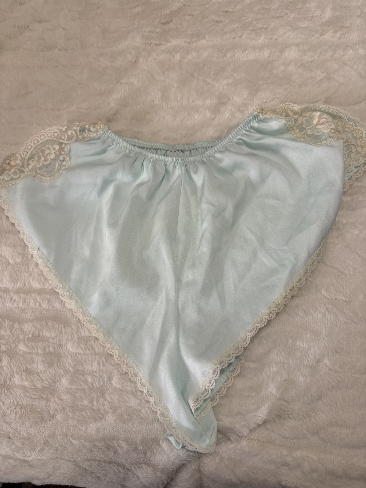 Vintage Baby Blue Satin Frilly Lace Sissy Full Cut Panties Sizes Small
