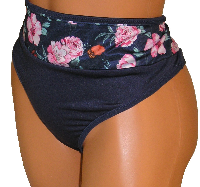 Panties Lingerie Floral Print Trim Dark Blue Thong XL Adult Gift