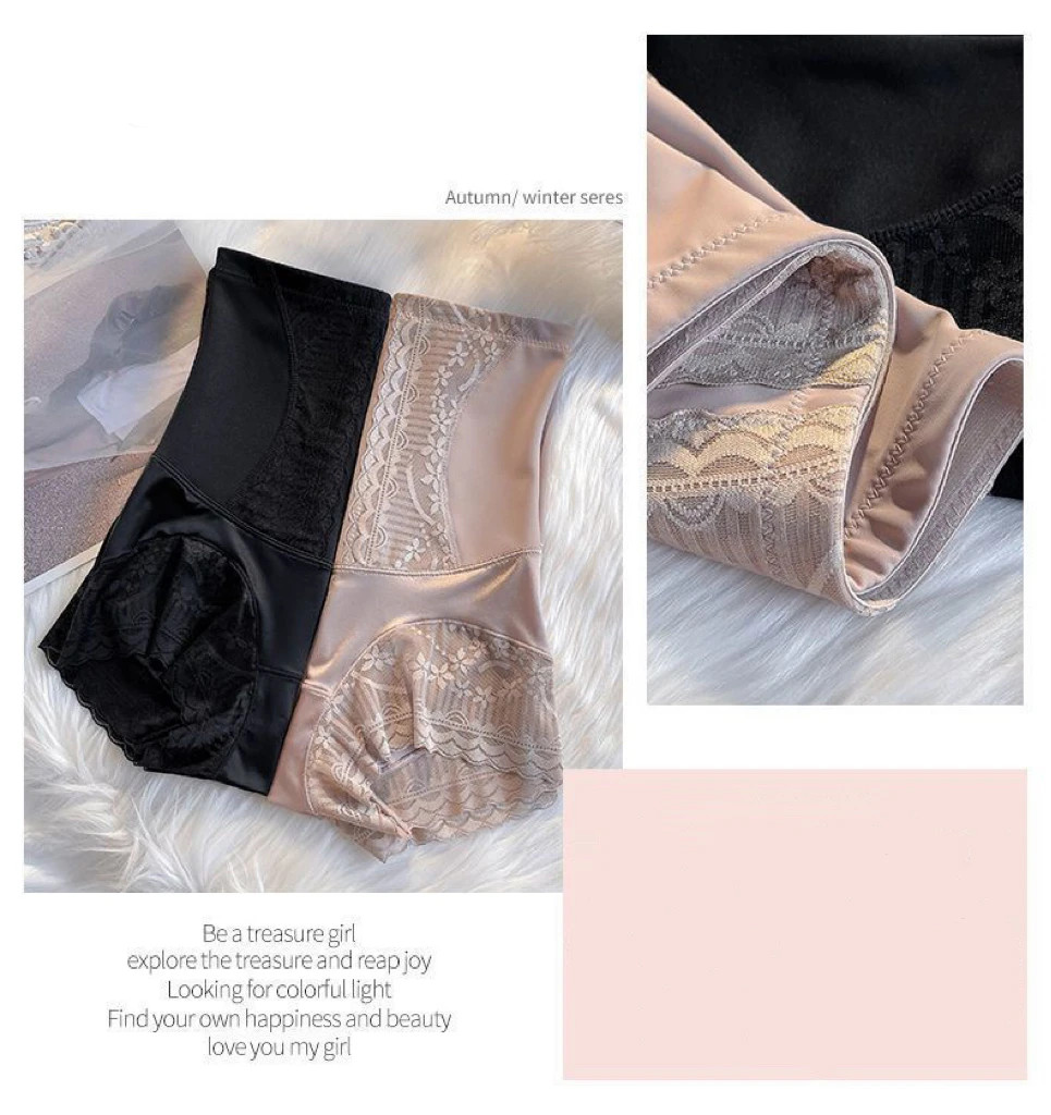 High Waist Shaping Panties Lace Trim Stretch Slimming Comfortable Briefs Fit