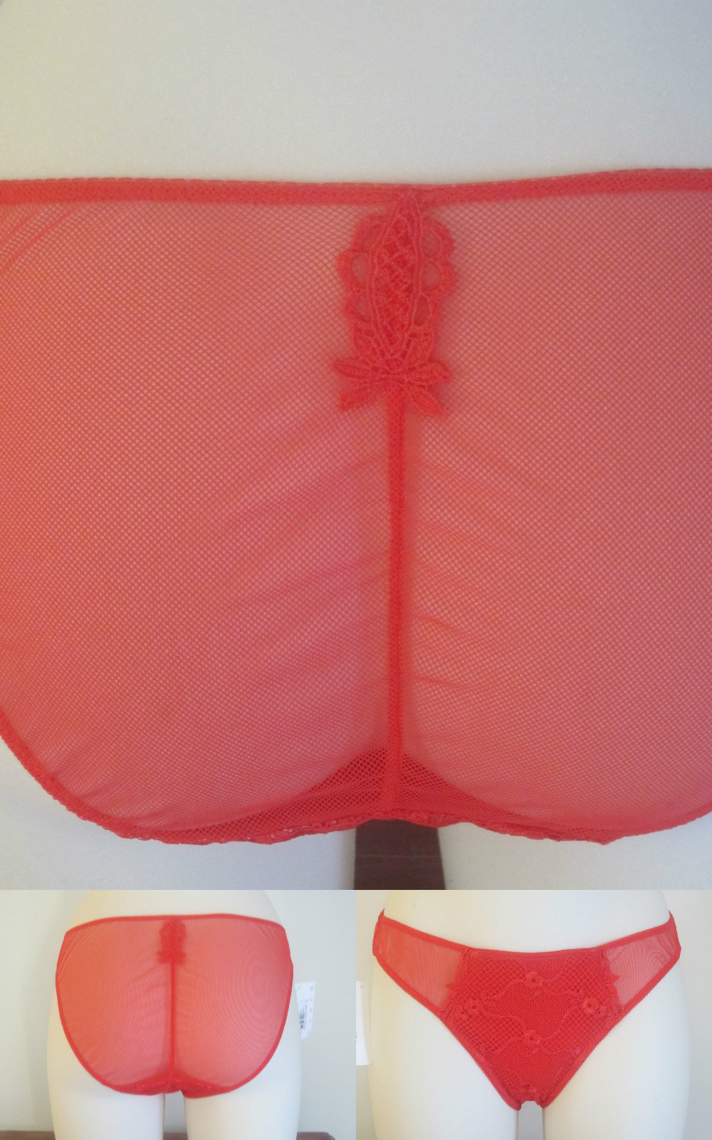 Red Lace Mesh Panties Size 1 Millesia