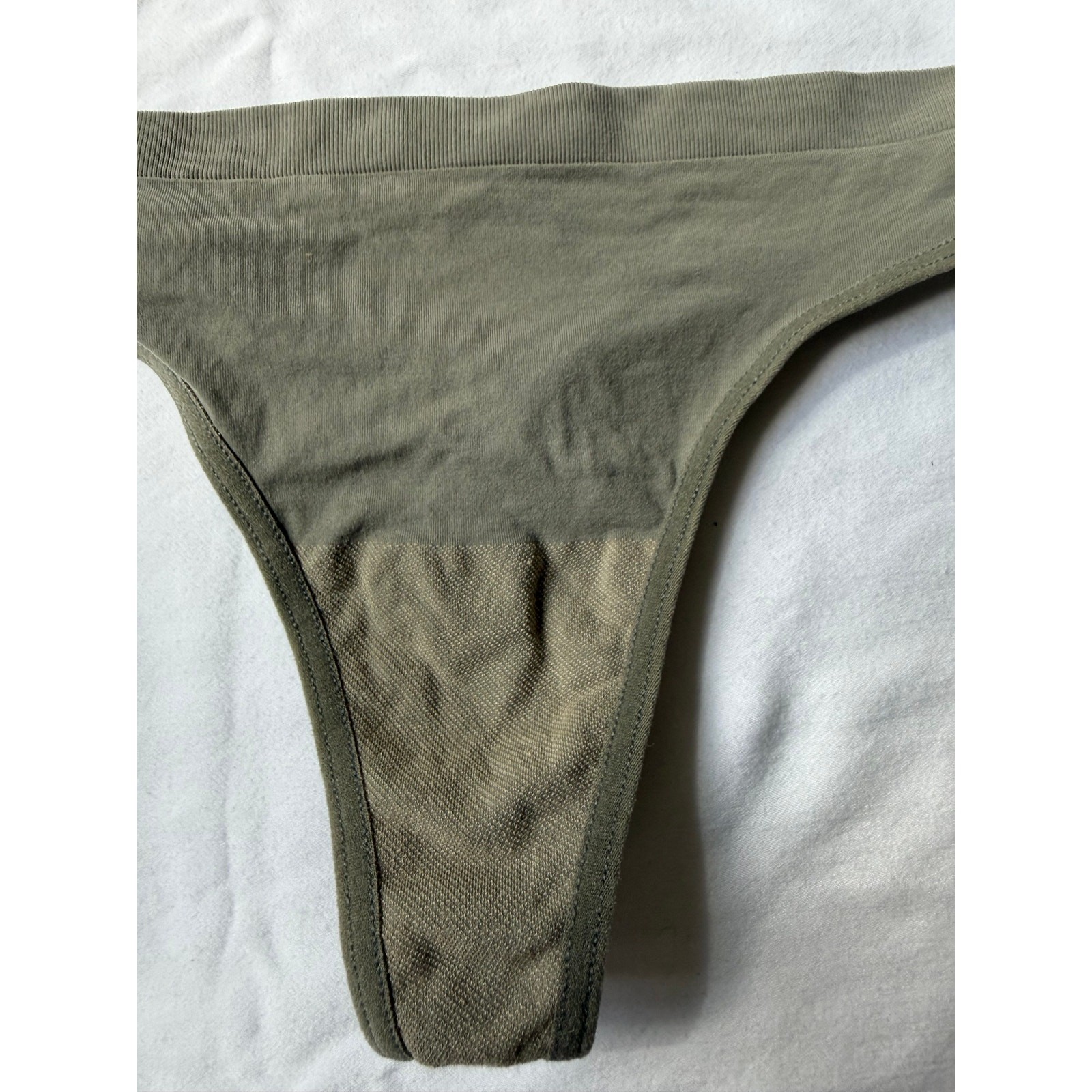 Barely There Olive Green Microfiber Thong Panty Size 6 Lightweight Stretch