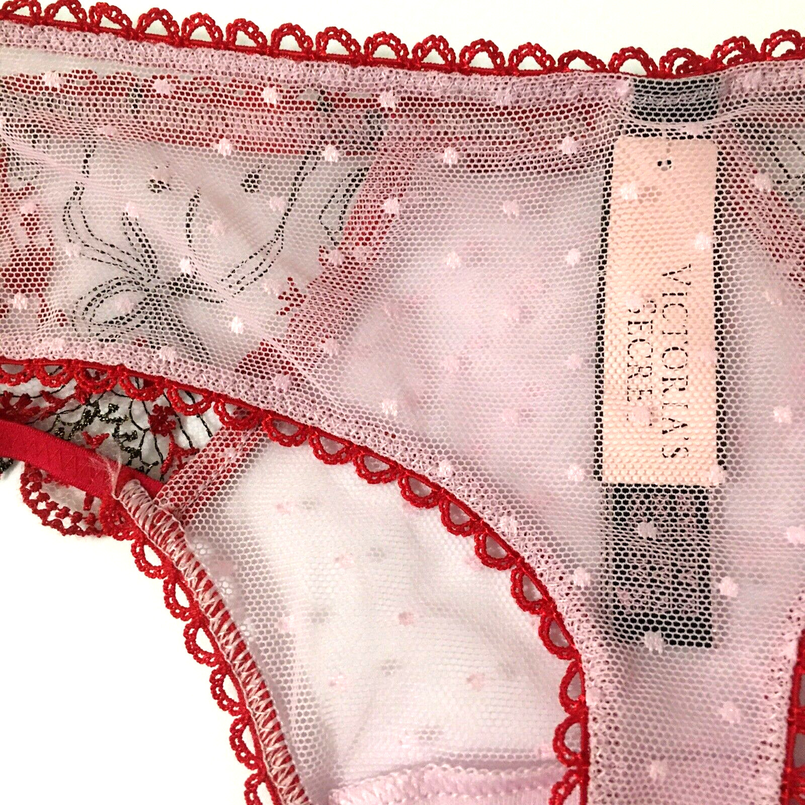 Victoria’s Secret Very Sexy Red Polka Dot Mesh Metallic Thong Panties Size XS