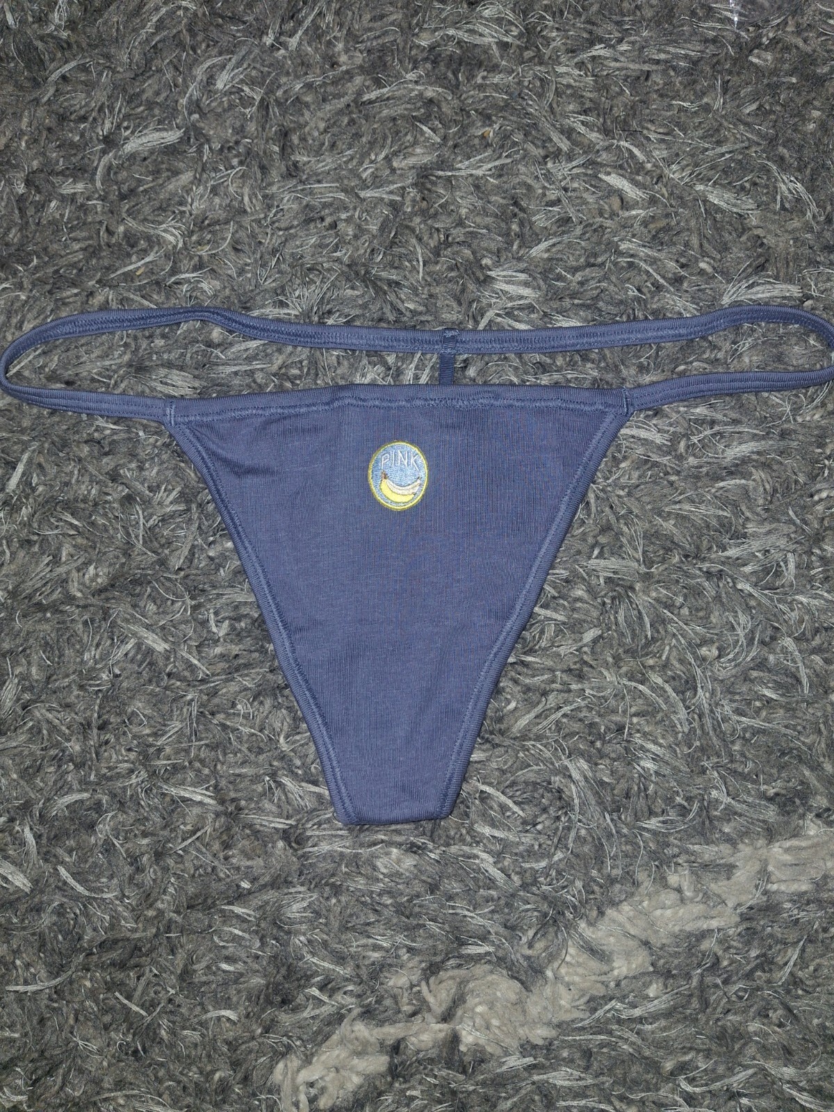NeW Vs Pink Embroidered Fruity Logo cotton V-string Panty Size small Deep Blue