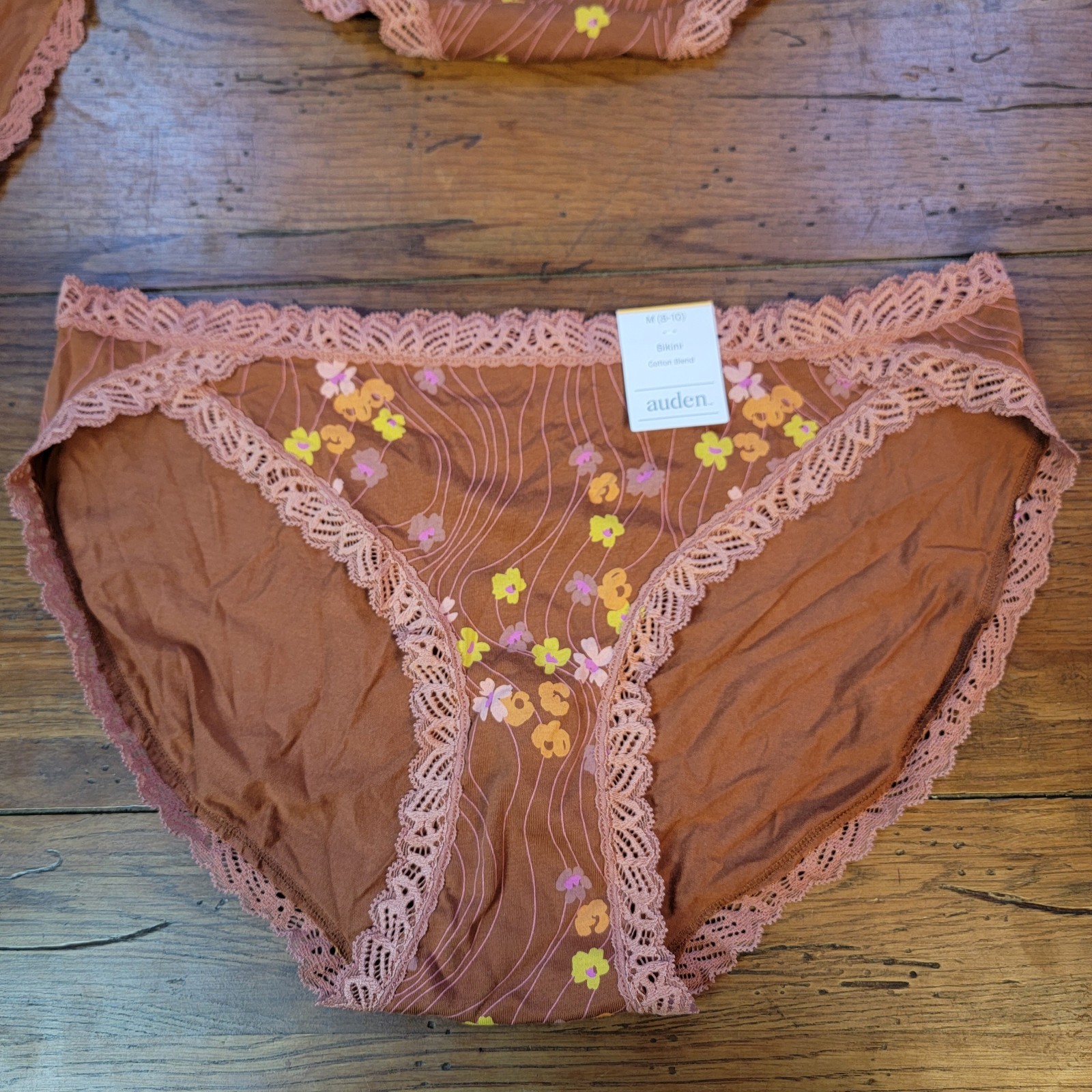 (3) Auden Womens Medium (8-10) Cotton Bikini Underwear Target M Brown Lace