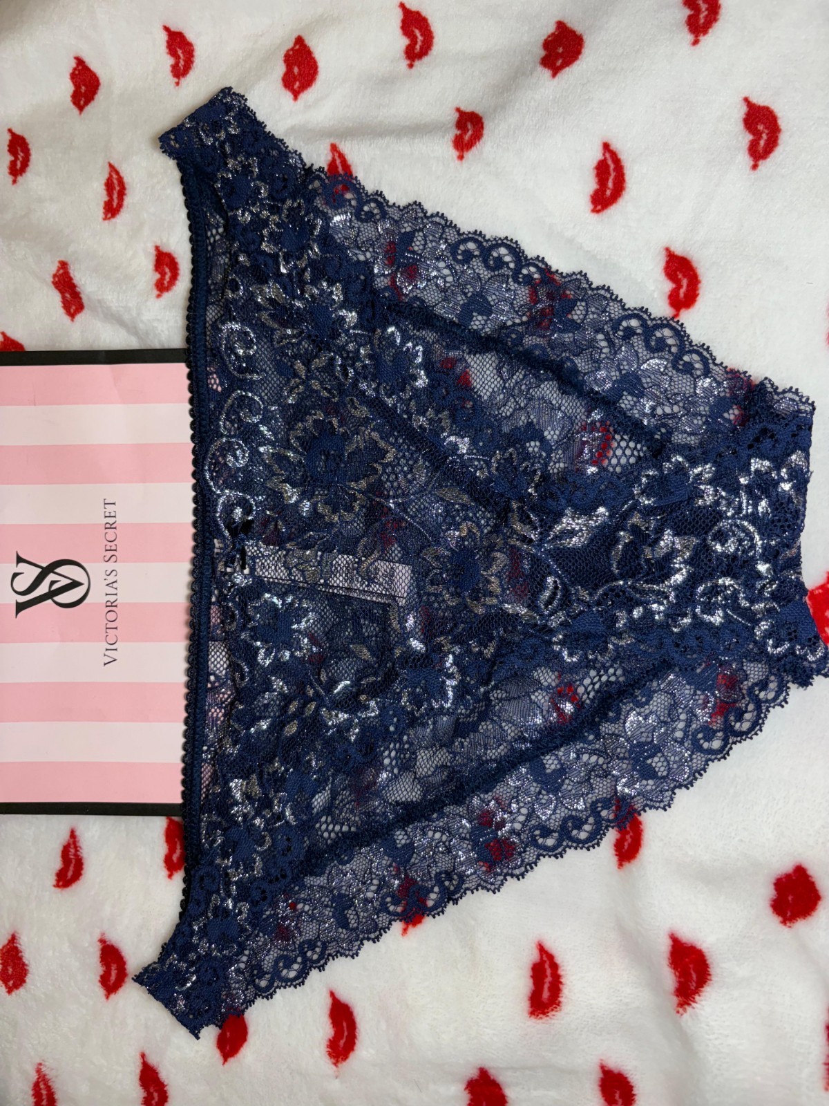 Victoria’s Secret Dream Angels Cheekini Panties Blue Lace Size Large NWOT