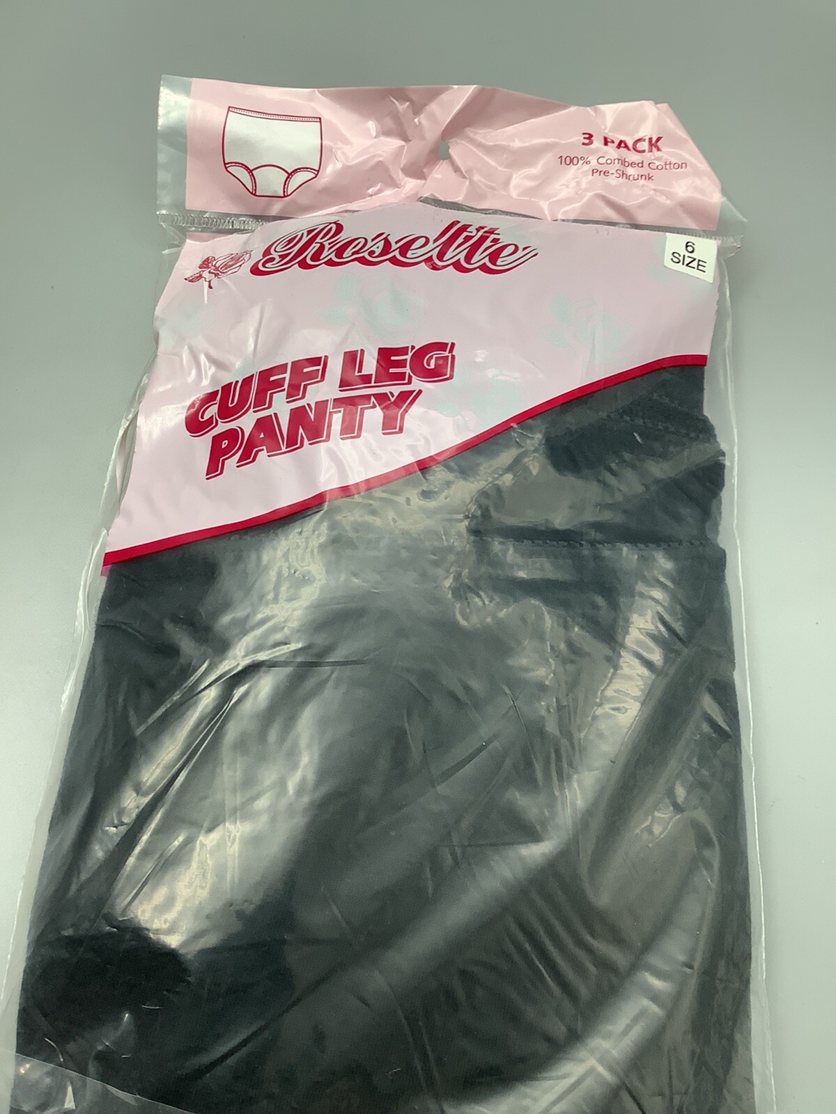 Rosette – 3 Pair 100% COTTON BAND/ CUFF LEG PANTY ! Black Size 6 Brand new