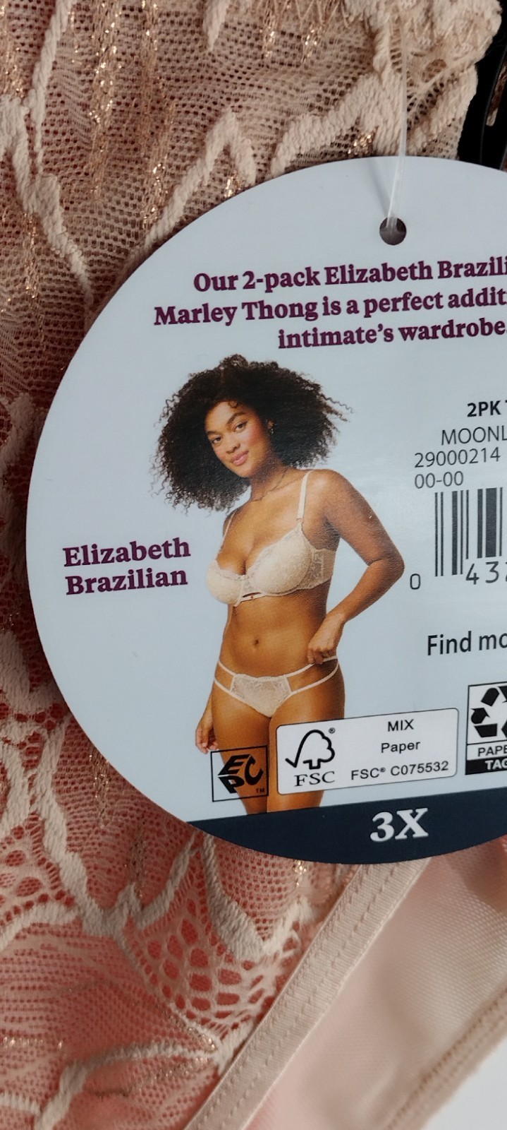 2 Pk Adore Me Women’s Marley Strappy Thong & Elizabeth Brazillian Underwear 3X