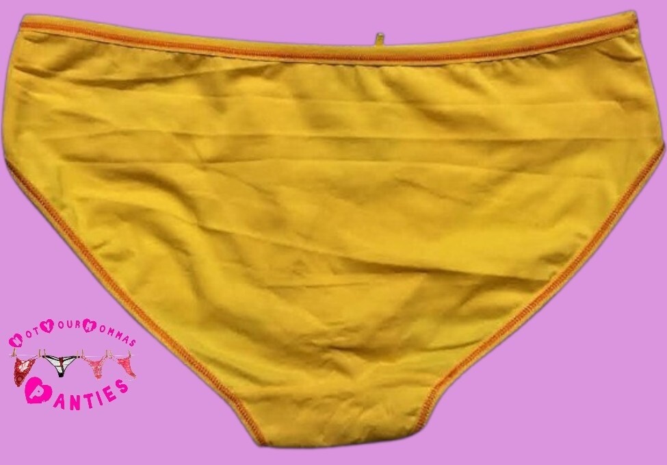VISION INTIMATE solid yellow w/orange stitching hi-cut briefs w/rhinestones [XL]