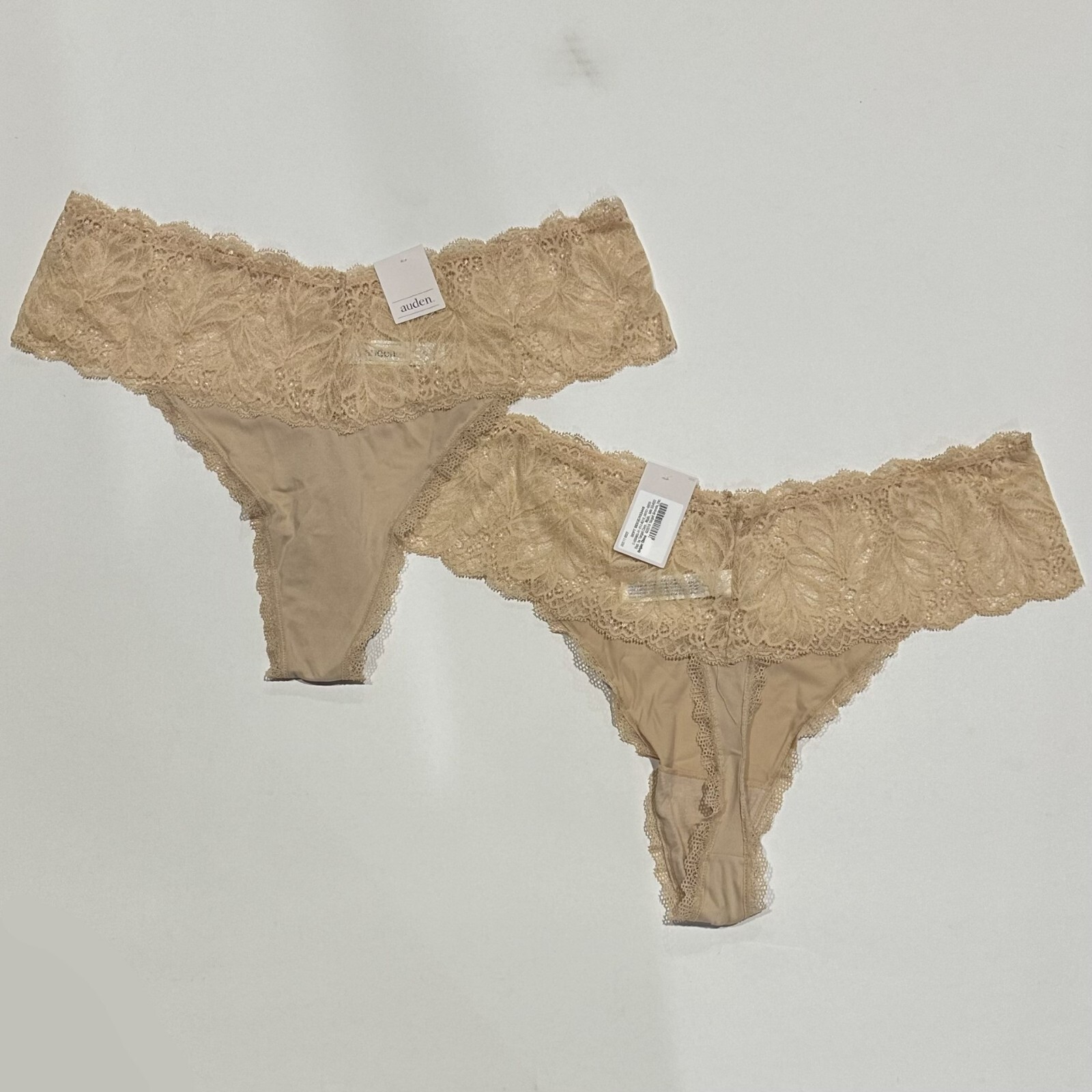 Women’s Plus Size Micro Thong with Lace Waistband – Auden Soft Beige – 1X (2pk)