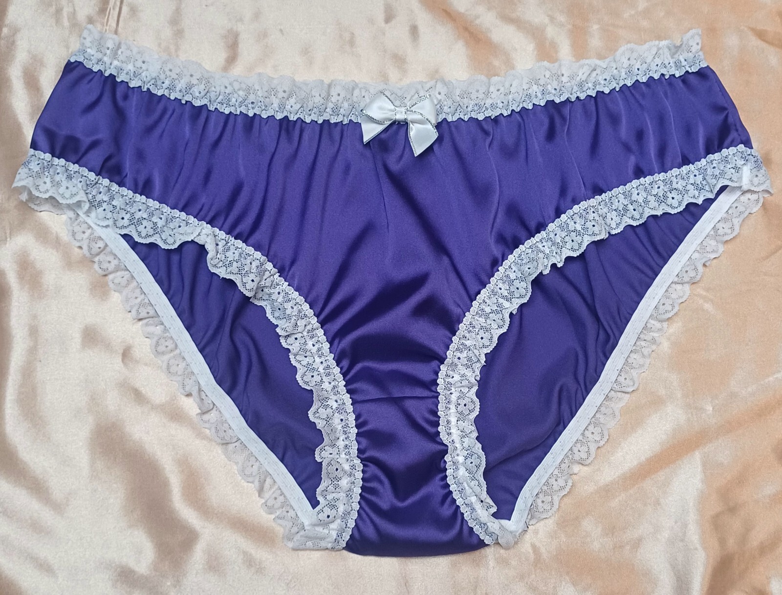 Sexy Silk Satin Ruffle Lace Full Bum Panties Knickers Sissy CD TV Sz XL UK 16