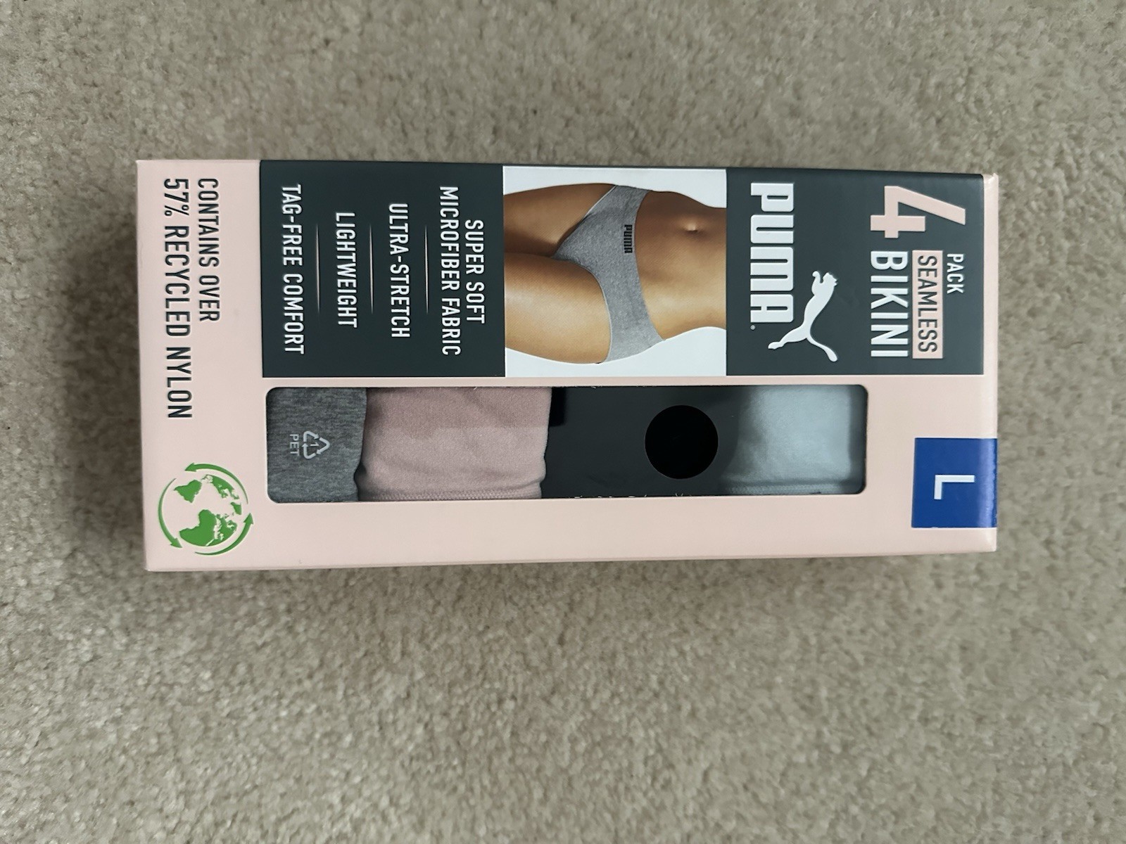 PUMA Women’s Seamless Bikini Underwear | Pink/Blue/Black/Gray | Large