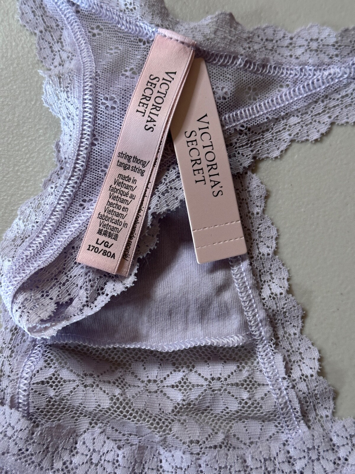 New Victorias Secret String Thong Large Purple Lace Flower Panties Tanga