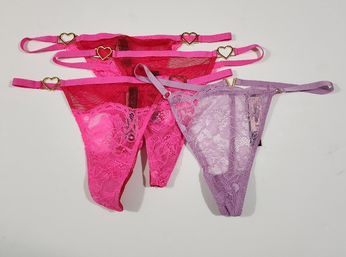 Lot Of 4 Victoria’s Secret Heartware Lace Thong And V-Hardware V-String, Medium