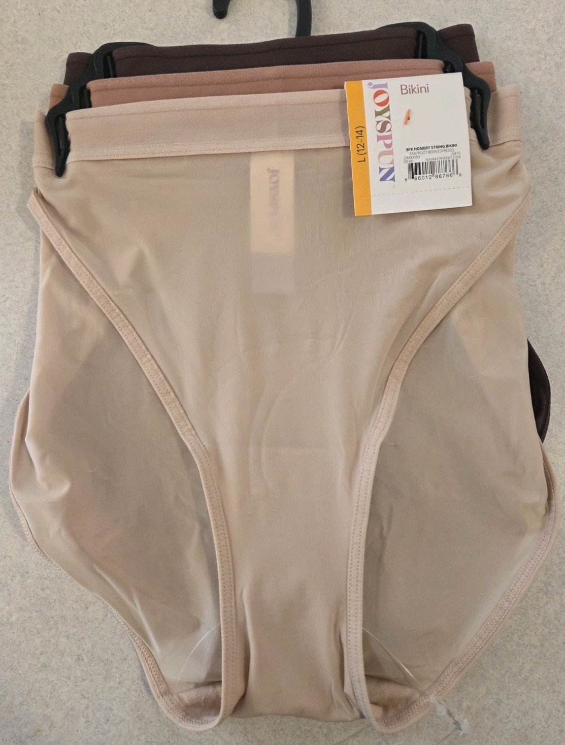 Joyspun Women’s LARGE 12-14 Hosiery String Bikini Panties 3-PACK Neutrals #10726