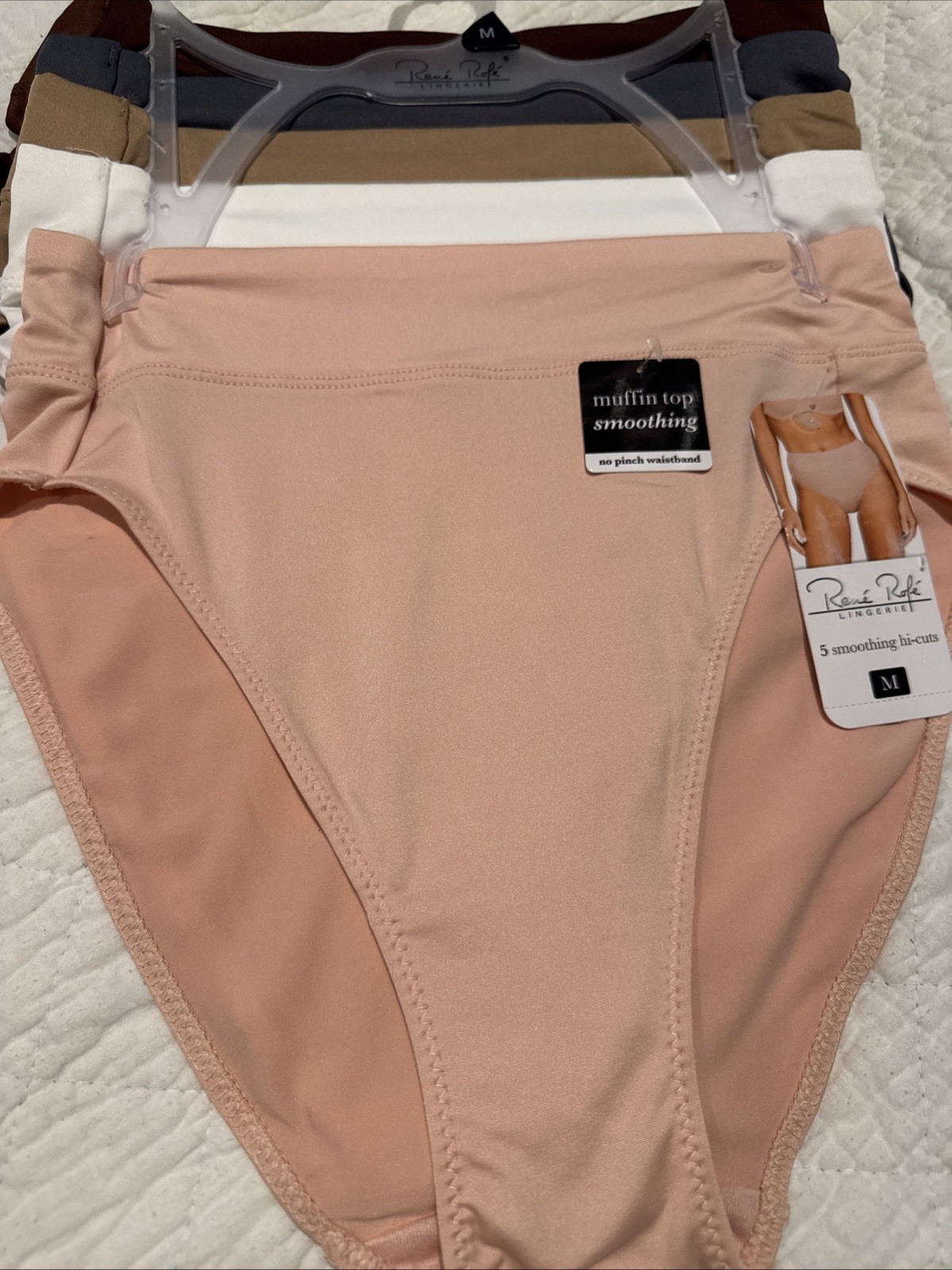 Rene Rofe Lingerie Women’s 5 Pair Briefs Panties Size Medium Smoothing Hi-Cut
