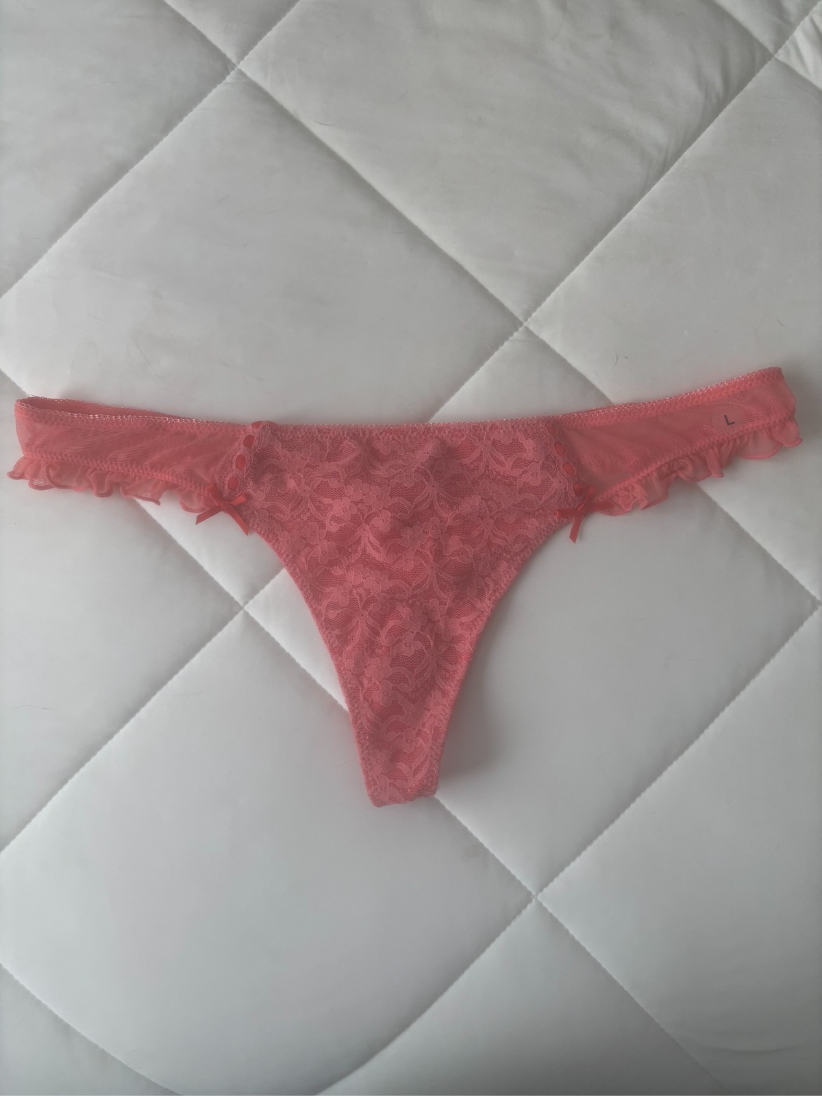 Aerie Thong Lace Panties /Orange With Floral Design/Bows on Front/ Size L/ NWT