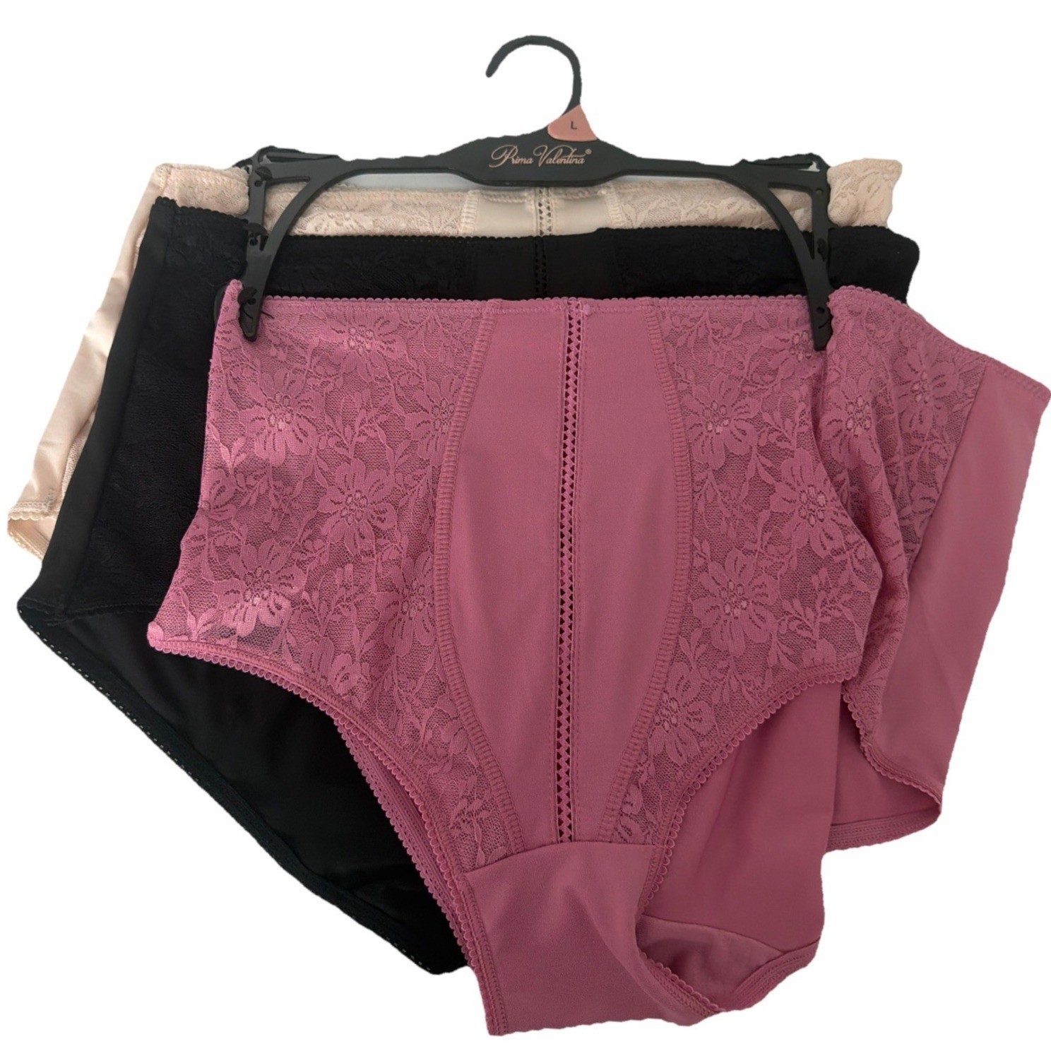 Prima Valentina 3 Pcs Lace Briefs Hicut STYLE 68022 Multicolor Seamless SZ L