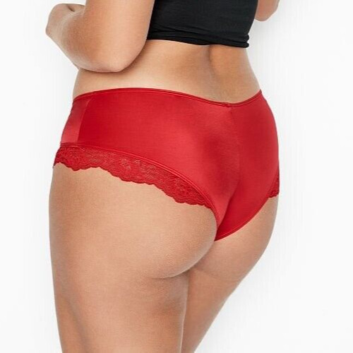 S Red Lipstick Satiny Micro Lace Inset Very Sexy Cheeky Victorias Secret Pantie