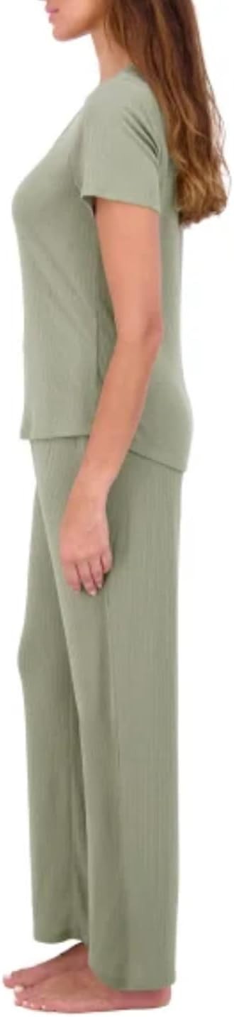 Live 2 Lounge Women’s 4 Piece Pointelle Lounge Wear Pajama Set, Green, Small