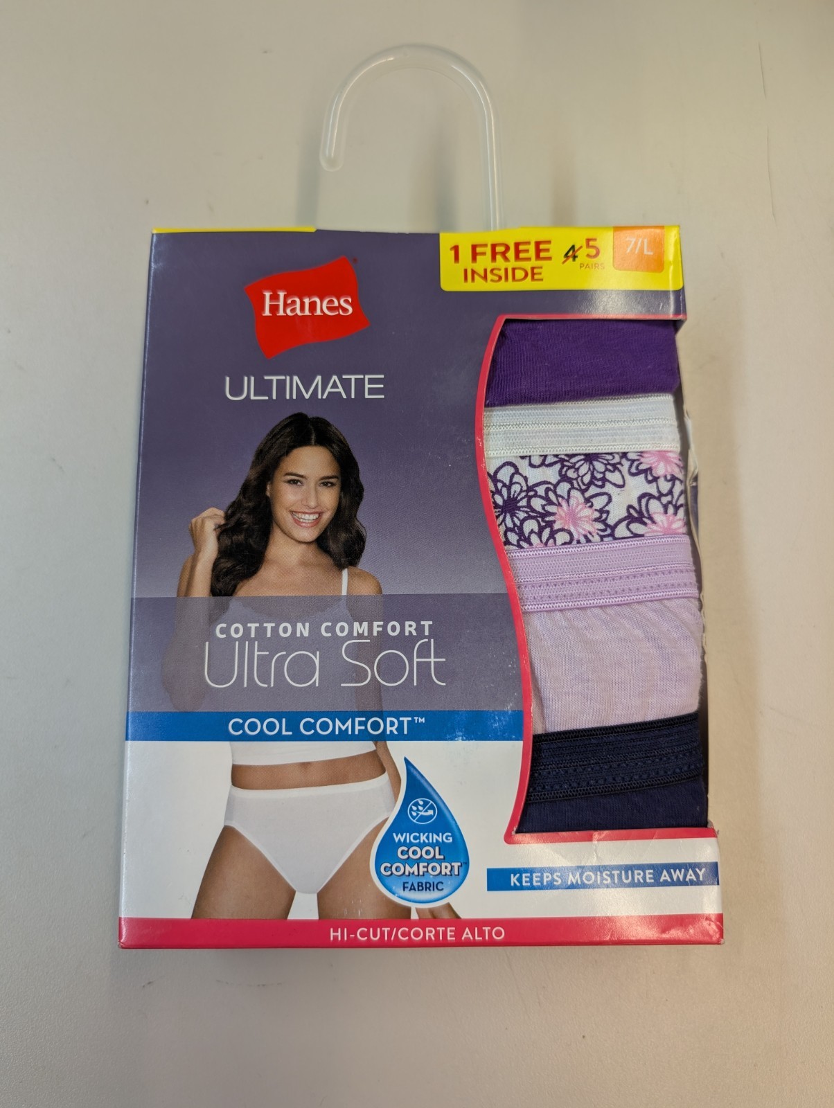 Hanes 43K5FA Ultimate 100% Cotton 5-Pack Comfort Hi-Cut Panties Briefs Size 7 LG