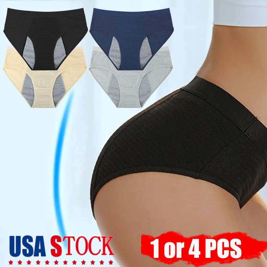 1/4pcs Womens Girls Period Panties Leak-Proof Cotton Briefs Menstrual Underwear