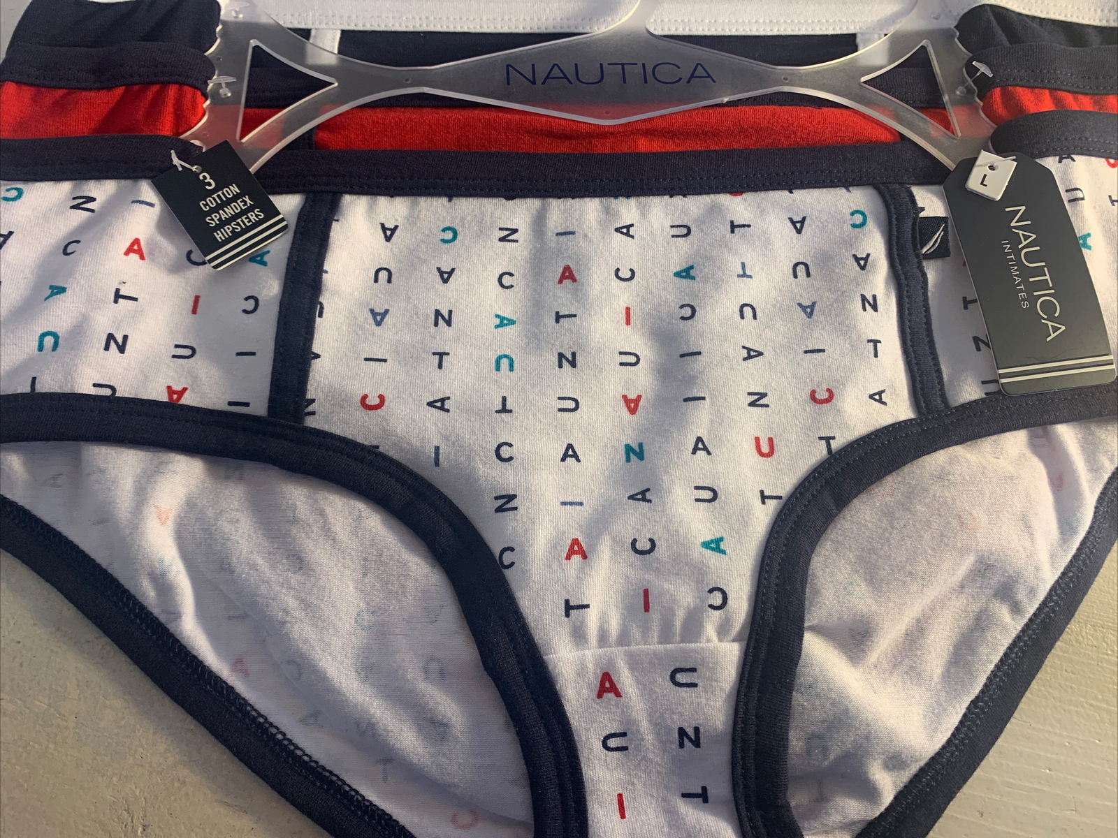 Nautica Intimates Women’s 3 Pack Spandex Hipster Panties Large Red Blue White