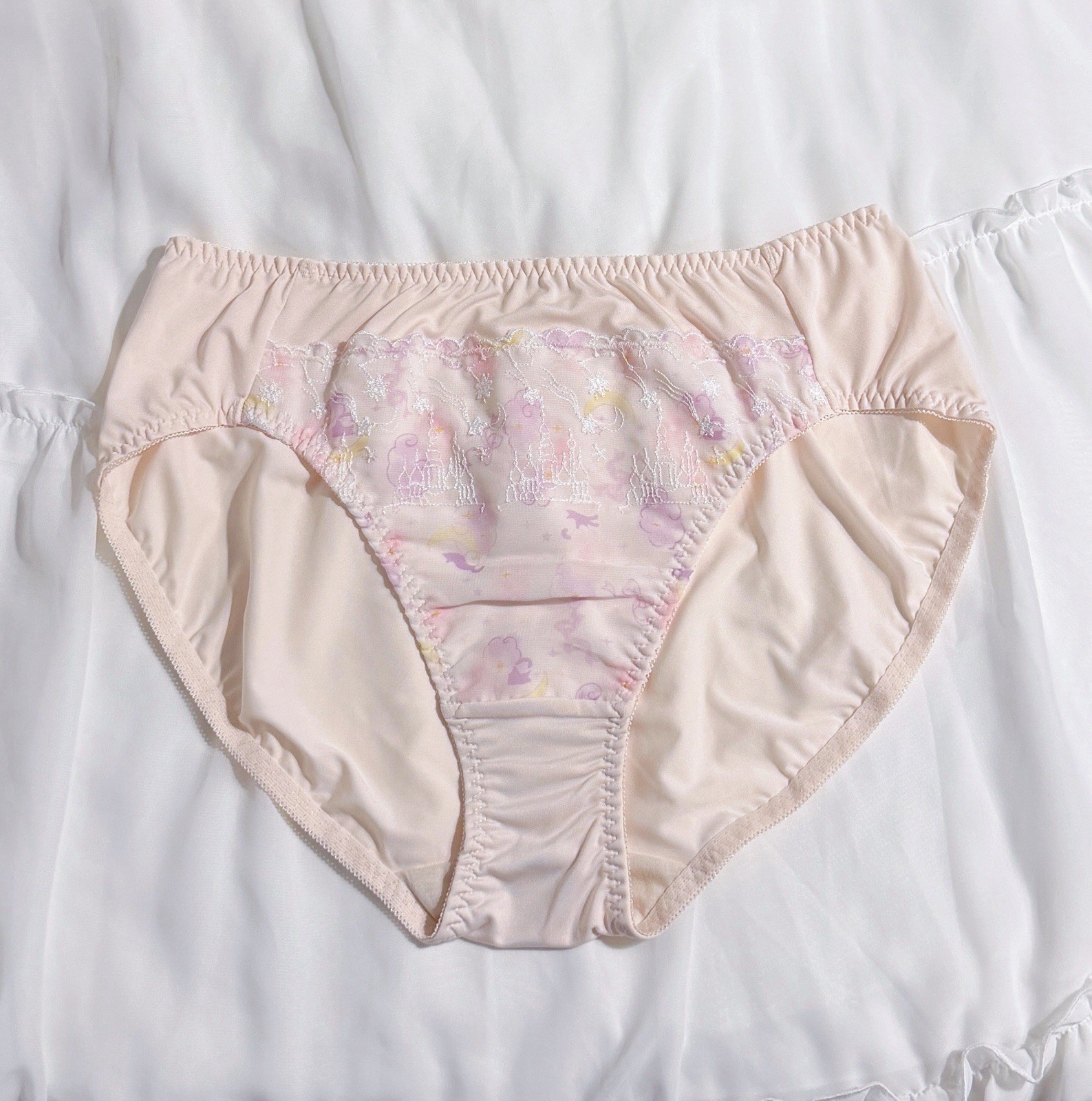 US-L/JP-4L Japanese Glittering Dream Castle Embroidery Cute Nylon Panties