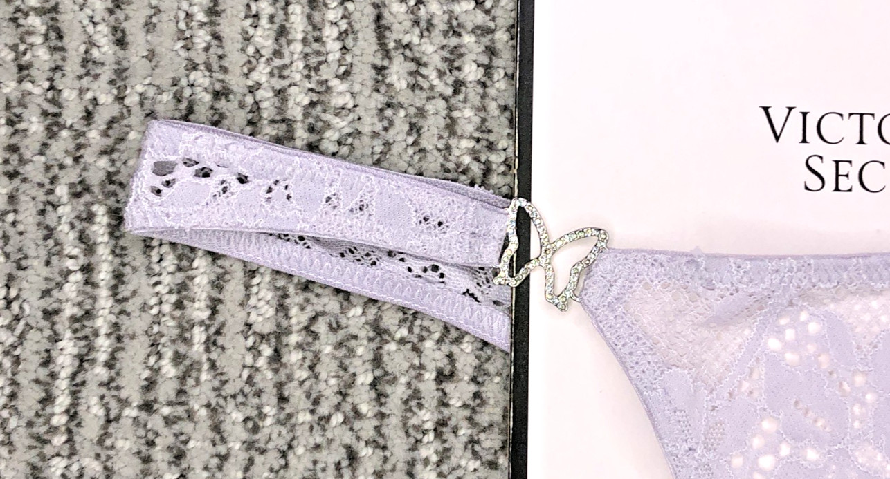 Victoria’s Secret Dream Angels NWT XXL Purple Butterfly Lace Thong Panty Bling