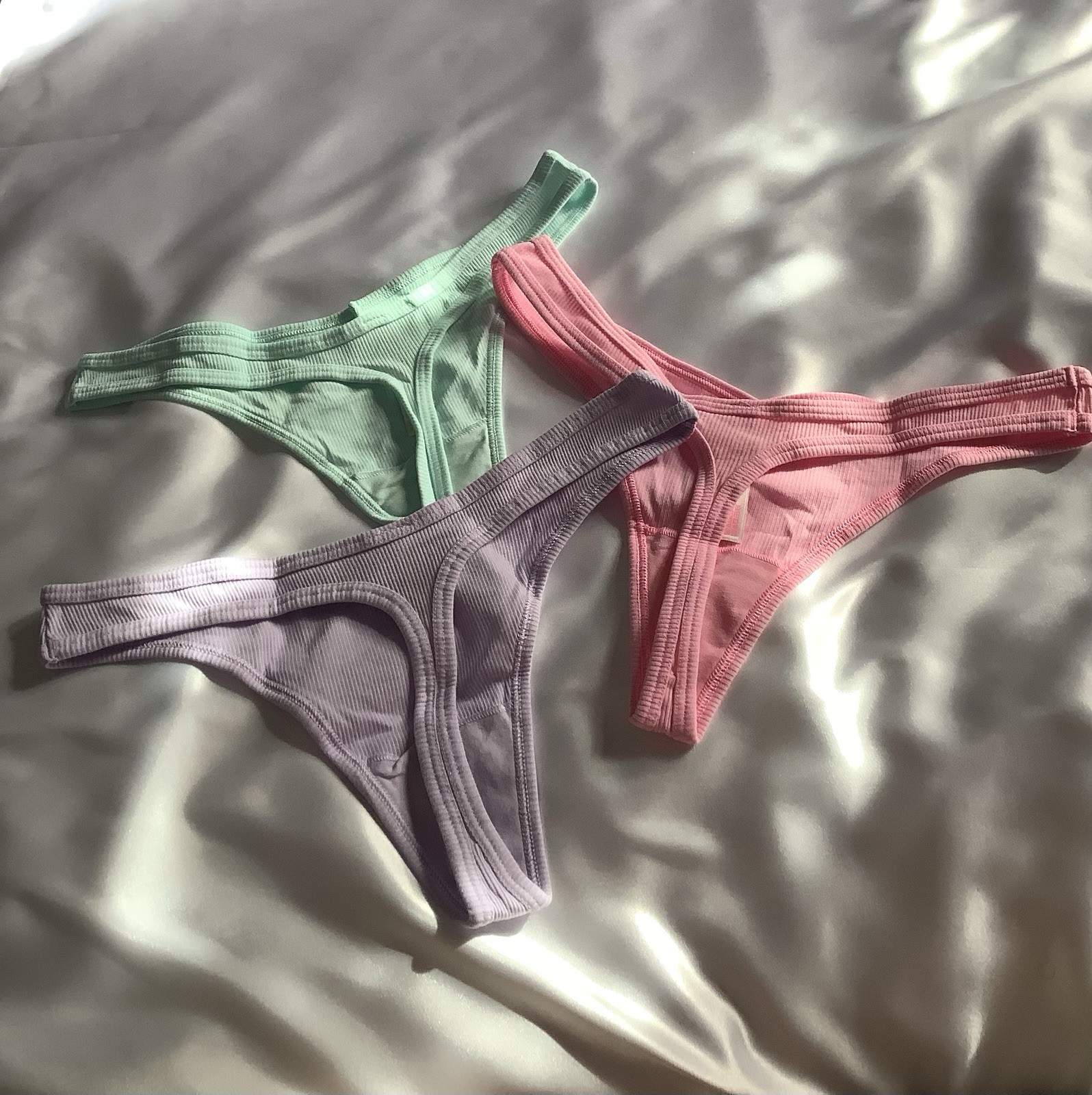 Victoria’s Secret PINK Ribbed Thong Panties Cotton 3pk Multicolor Large