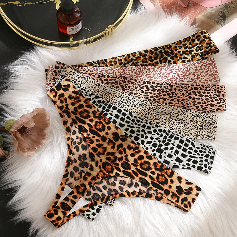 Leopard Print Thong Panties Underwear Seamless Low Rise Women’s Panty 6 Pcs