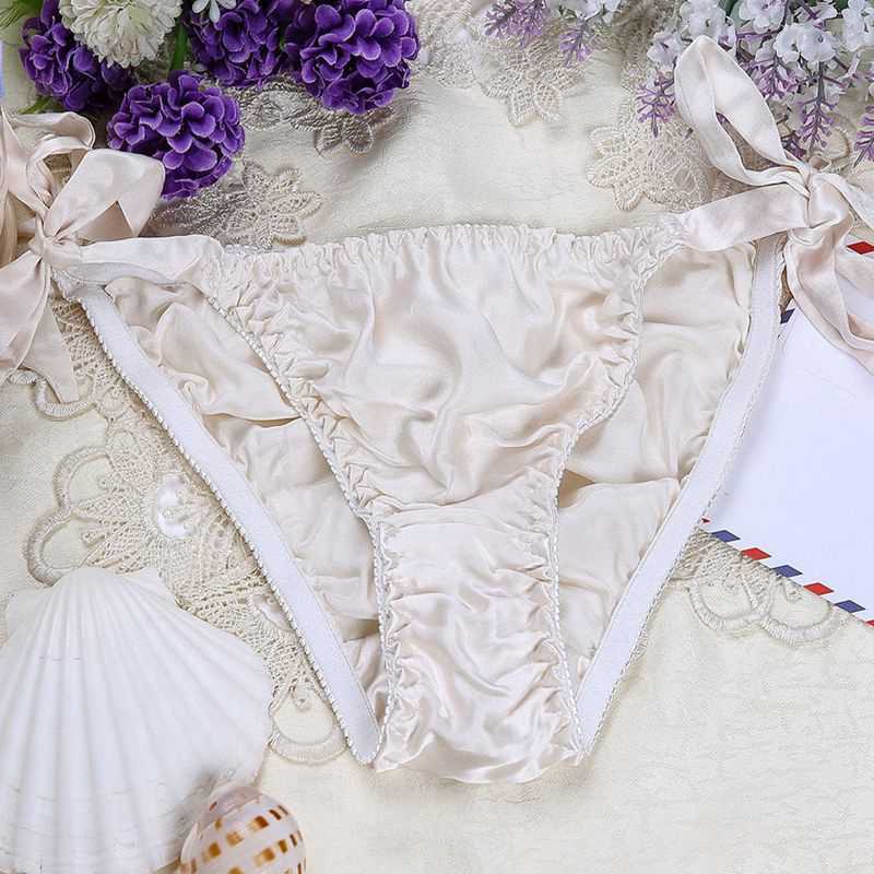 Silk Underwear Women’s Mulberry Silk Low Waist Sexy New Lace up Seamless Briefs