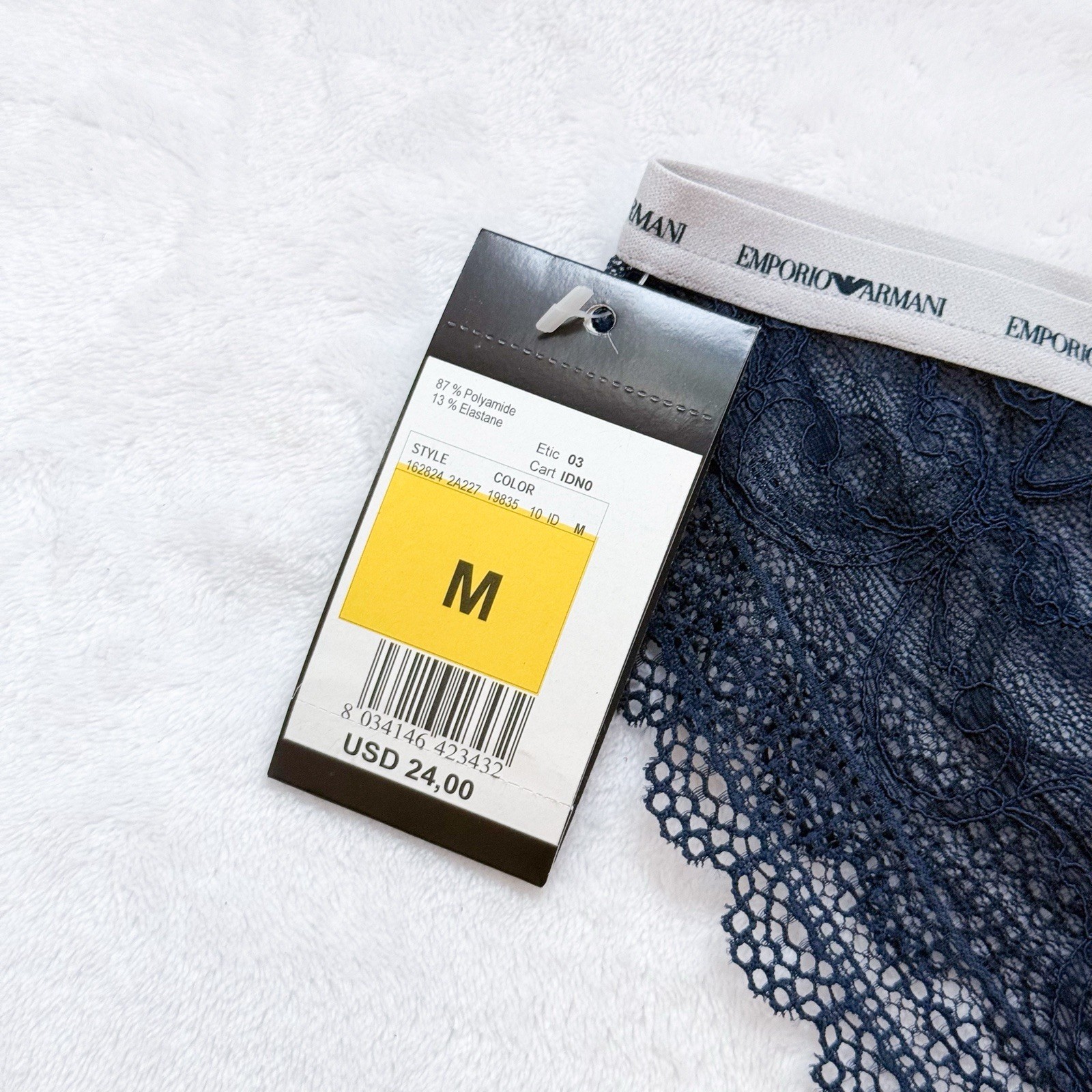 Emporio Armani Women’s Blue Lace Panties Size M NWT Sexy Stretch Lightweight