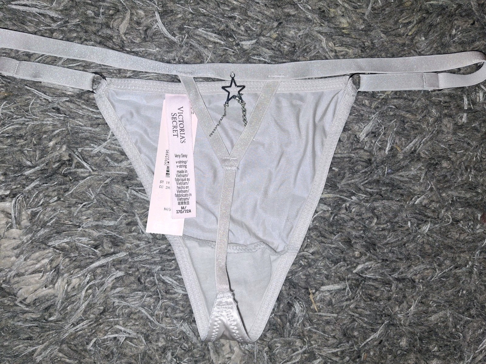 Vs adjustable Star Chain Hardware Bk v string Panty Size Medium NEW Grey