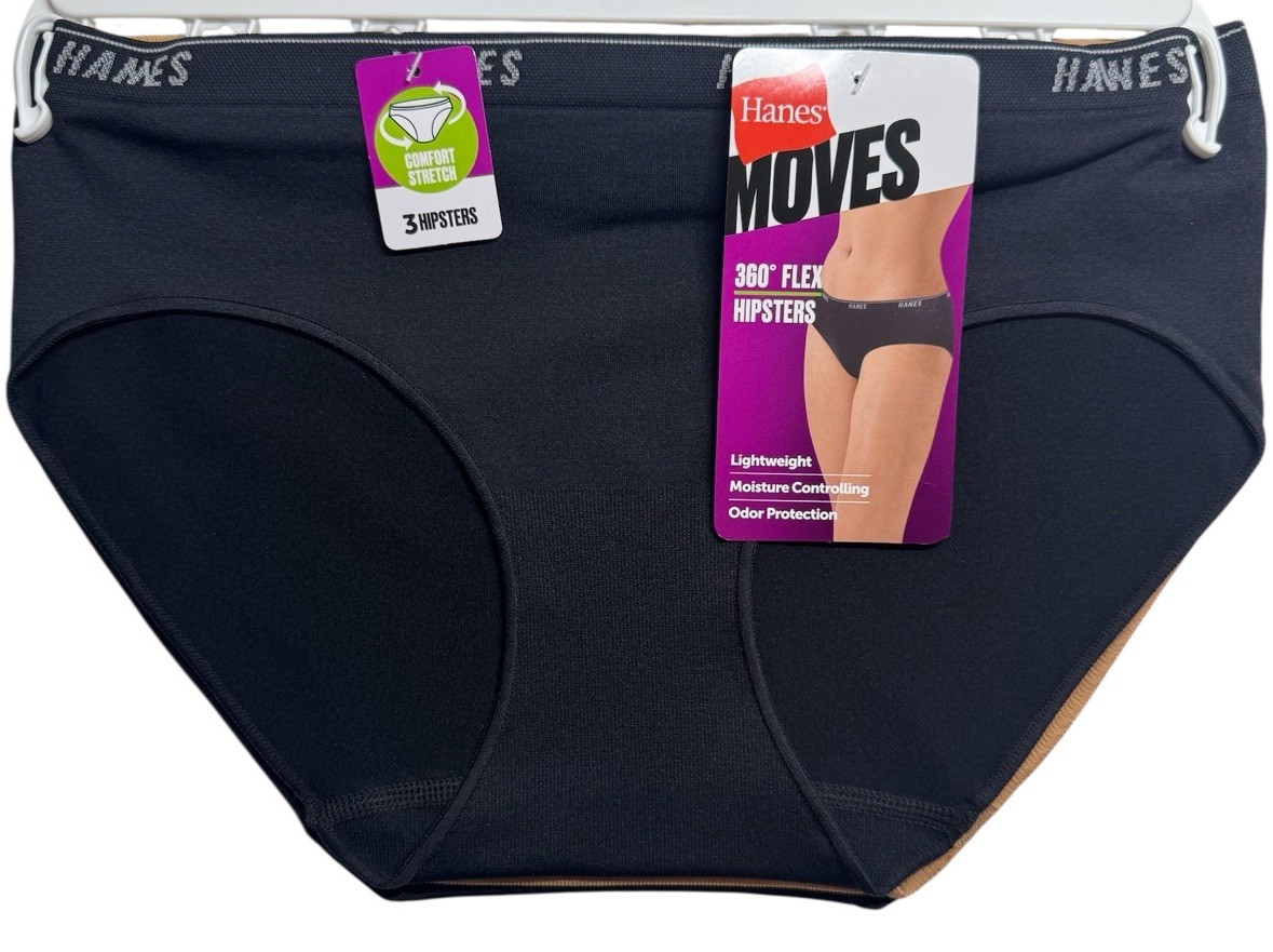 HANES 360 Flex Women Size 2XL 3-Pair HIPSTER Underwear Stretch Nylon Blend LOGO