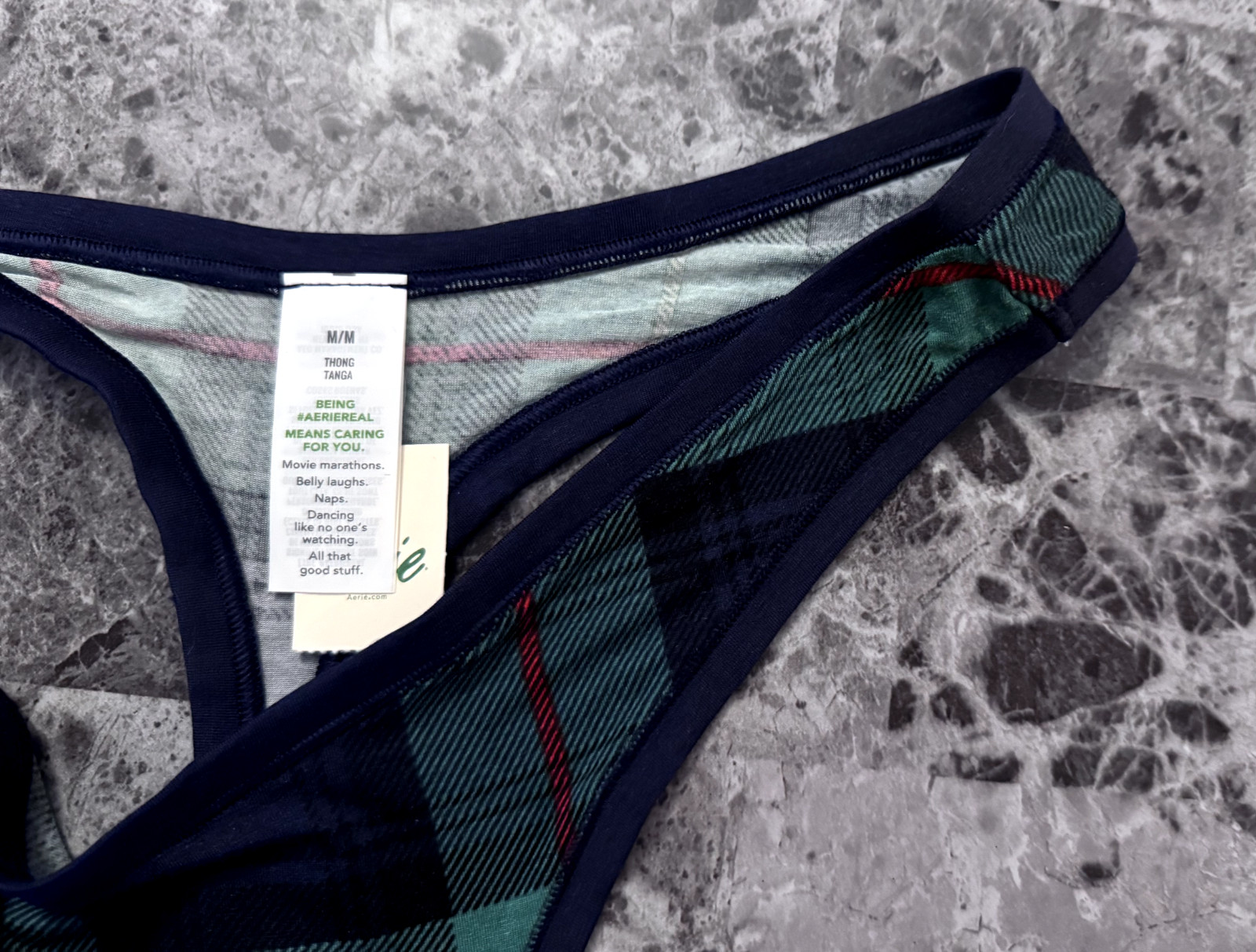 NWT AERIE AMERICAN EAGLE SOFT RED GREEN PLAID MODAL BLEND HIGH LEG THONG PANTIES